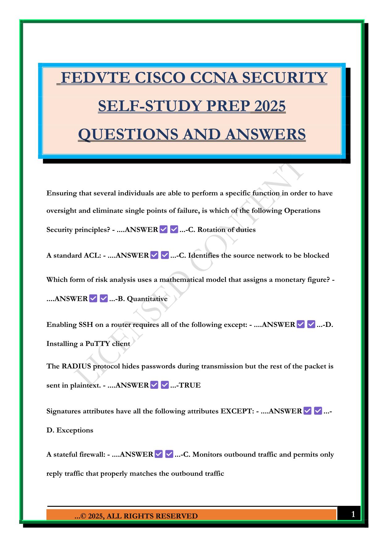FEDVTE CISCO CCNA SECURITY SELF-STUDY PREP 2025 QUESTIONS AND ANSWERS