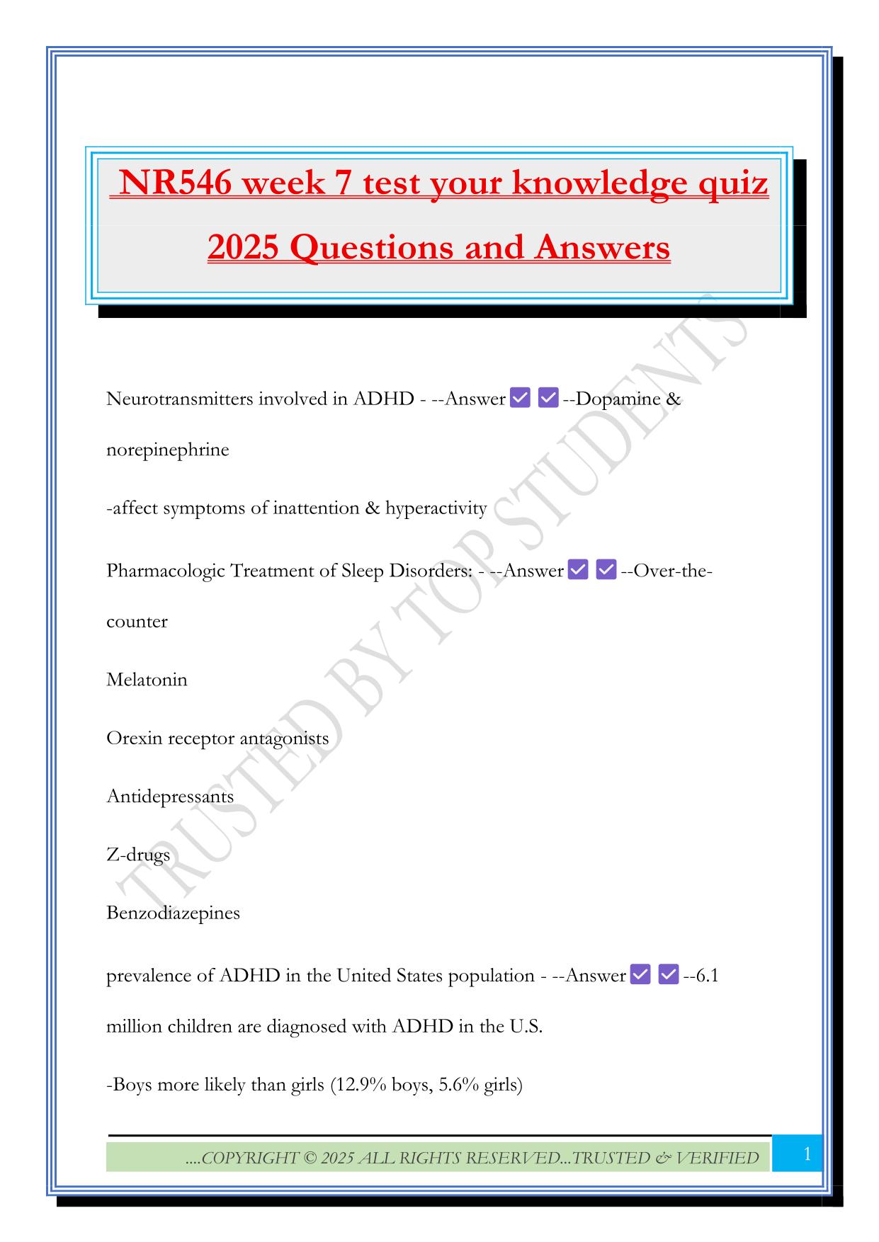 NR546 week 7 test your knowledge quiz 2025 Questions and Answers