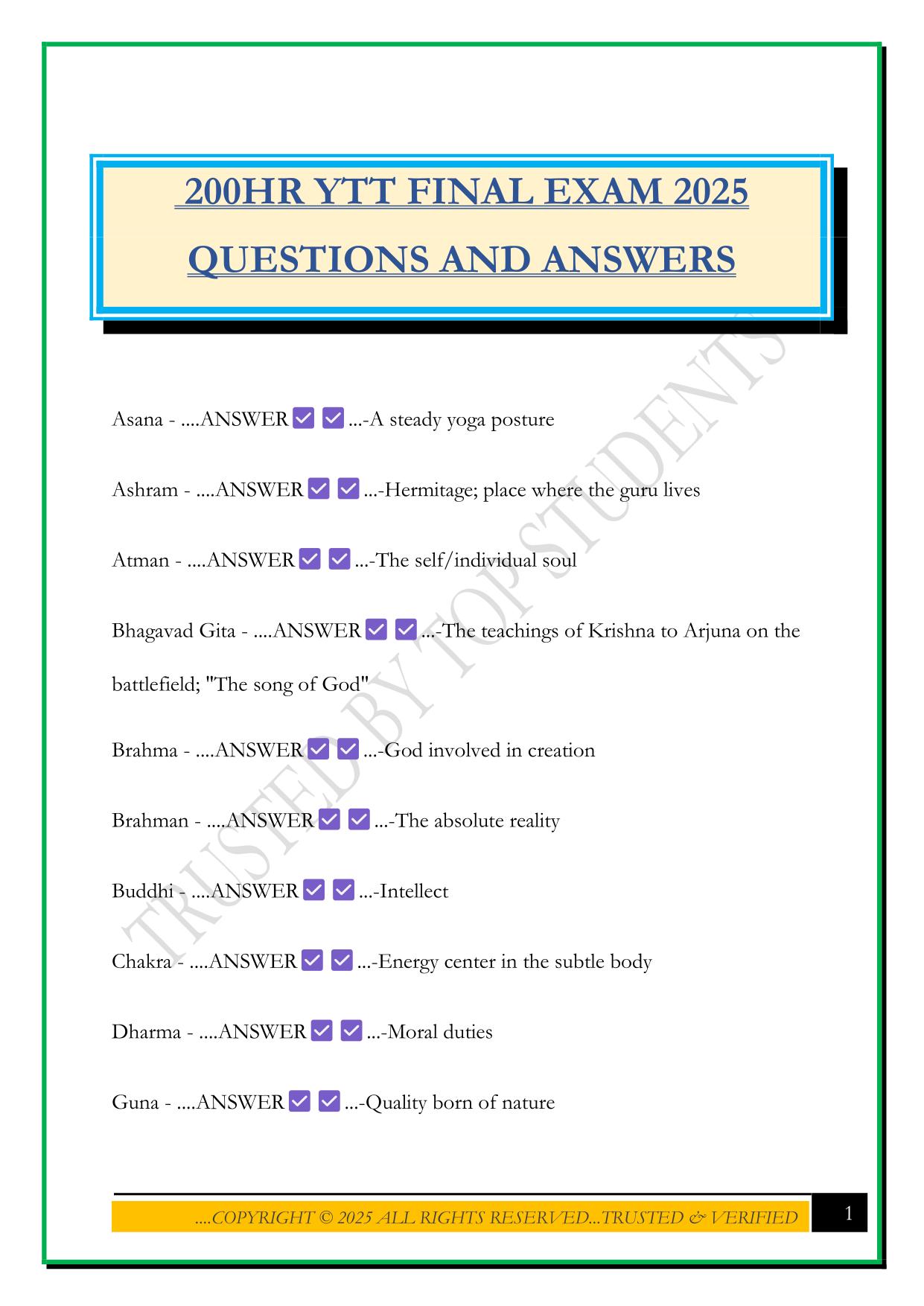 200HR YTT FINAL EXAM 2025 QUESTIONS AND ANSWERS