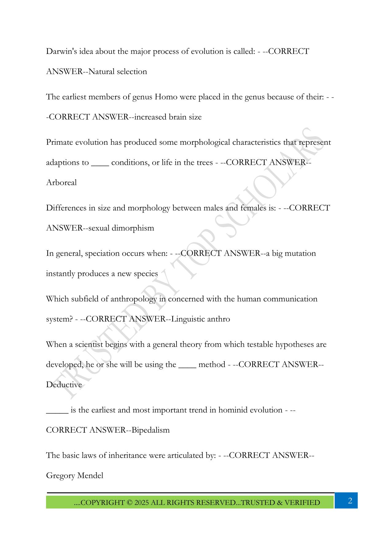 Anthro Exam 1 WVU 2025 Questions and Answers