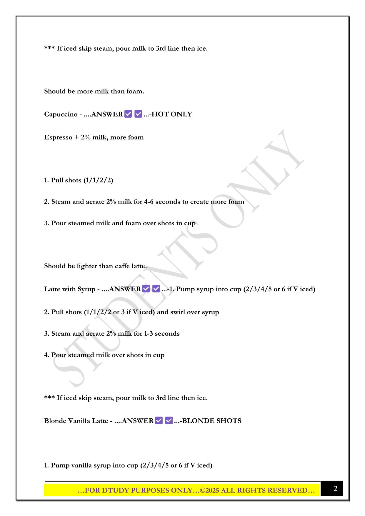 STARBUCKS BARISTA TRAINING ESPRESSO BAR EXAM 2025 QUESTIONS AND ANSWERS