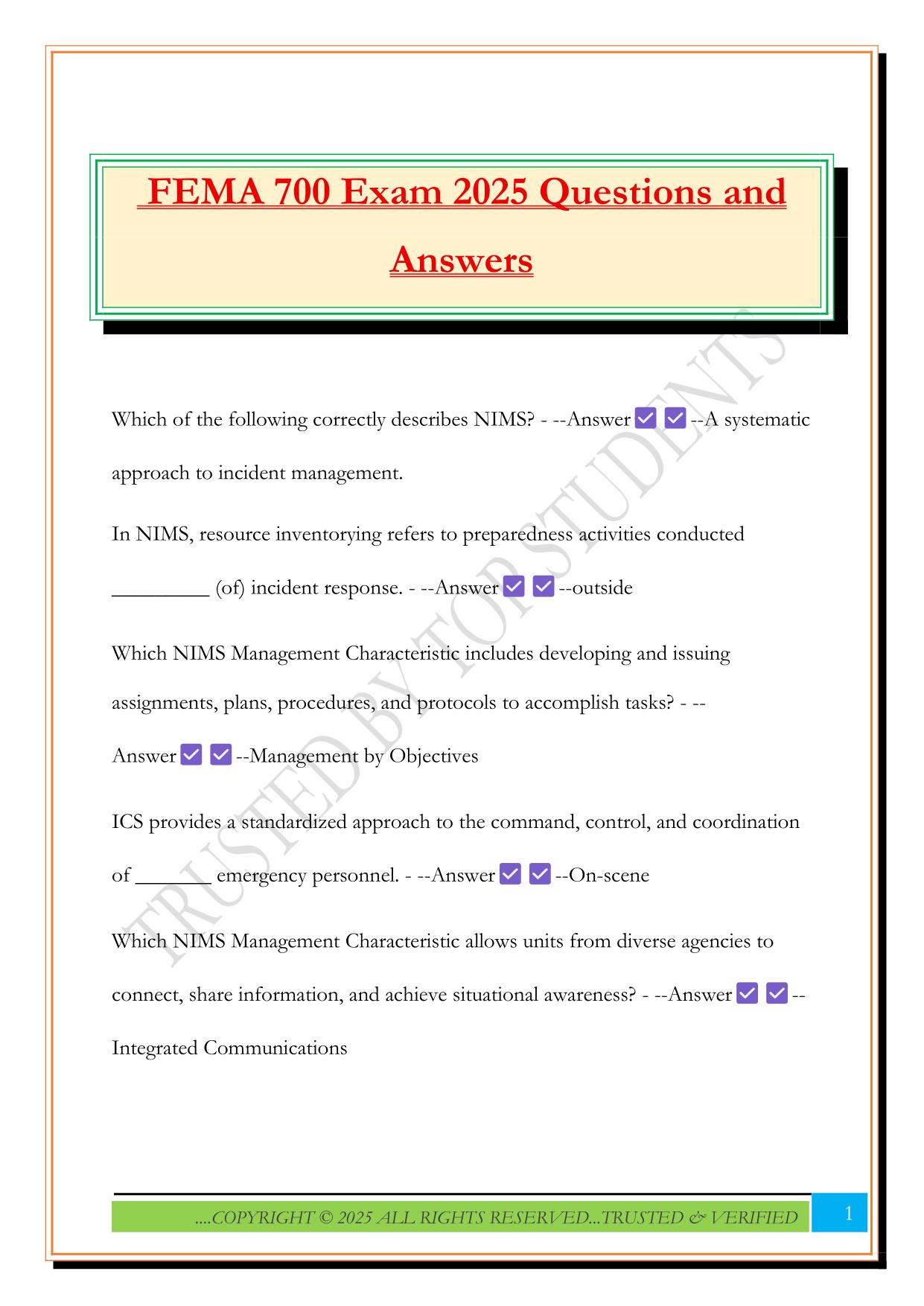 FEMA 700 Exam 2025 Questions and Answers