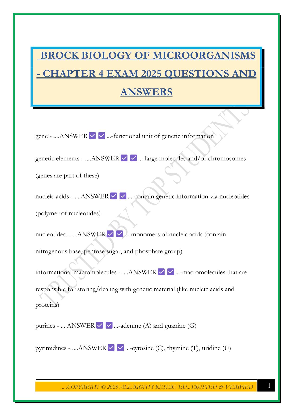 BROCK BIOLOGY OF MICROORGANISMS - CHAPTER 4 EXAM 2025 QUESTIONS AND ANSWERS