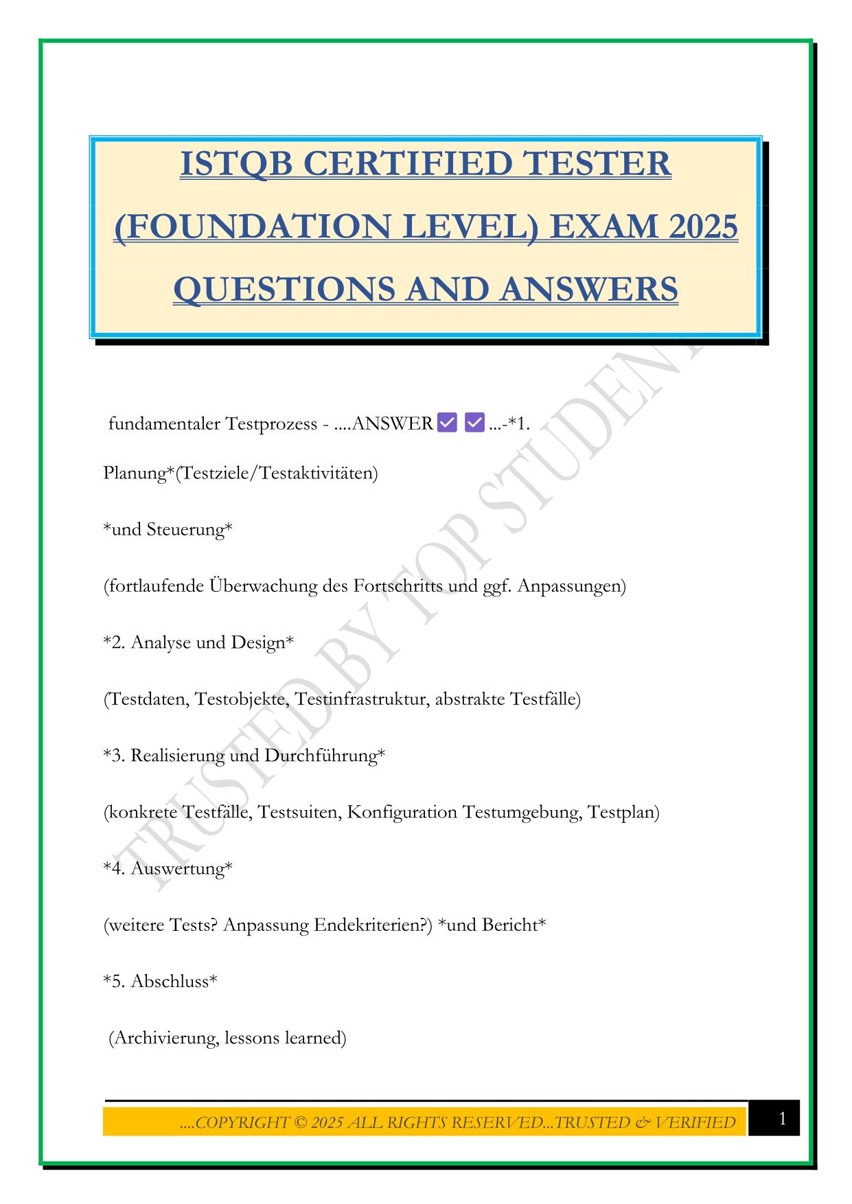 ISTQB CERTIFIED TESTER (FOUNDATION LEVEL) EXAM 2025 QUESTIONS AND ANSWERS