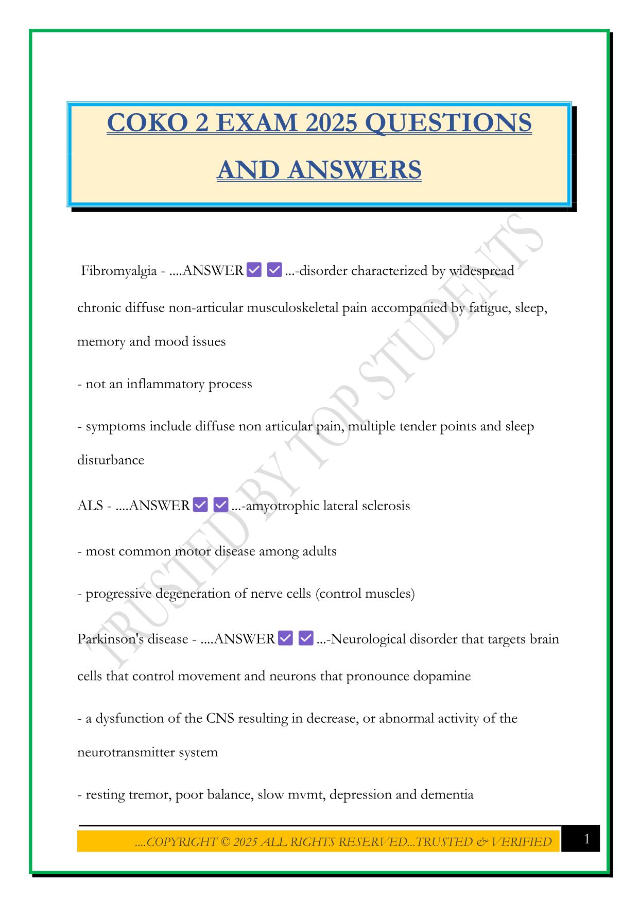 COKO 2 EXAM 2025 QUESTIONS AND ANSWERS