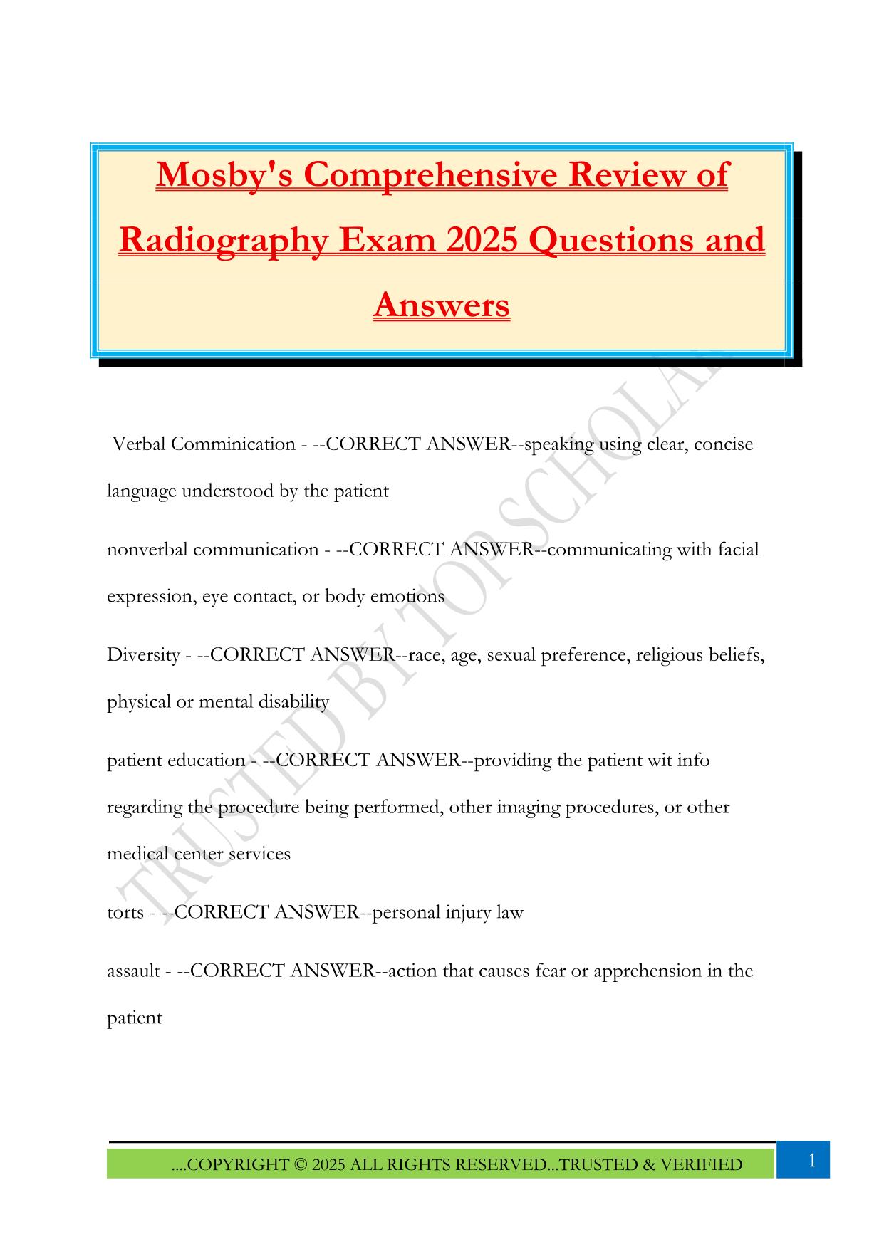Pathology - Mosby's Comprehensive Review of Radiography Exam 2025 Questions and Answers