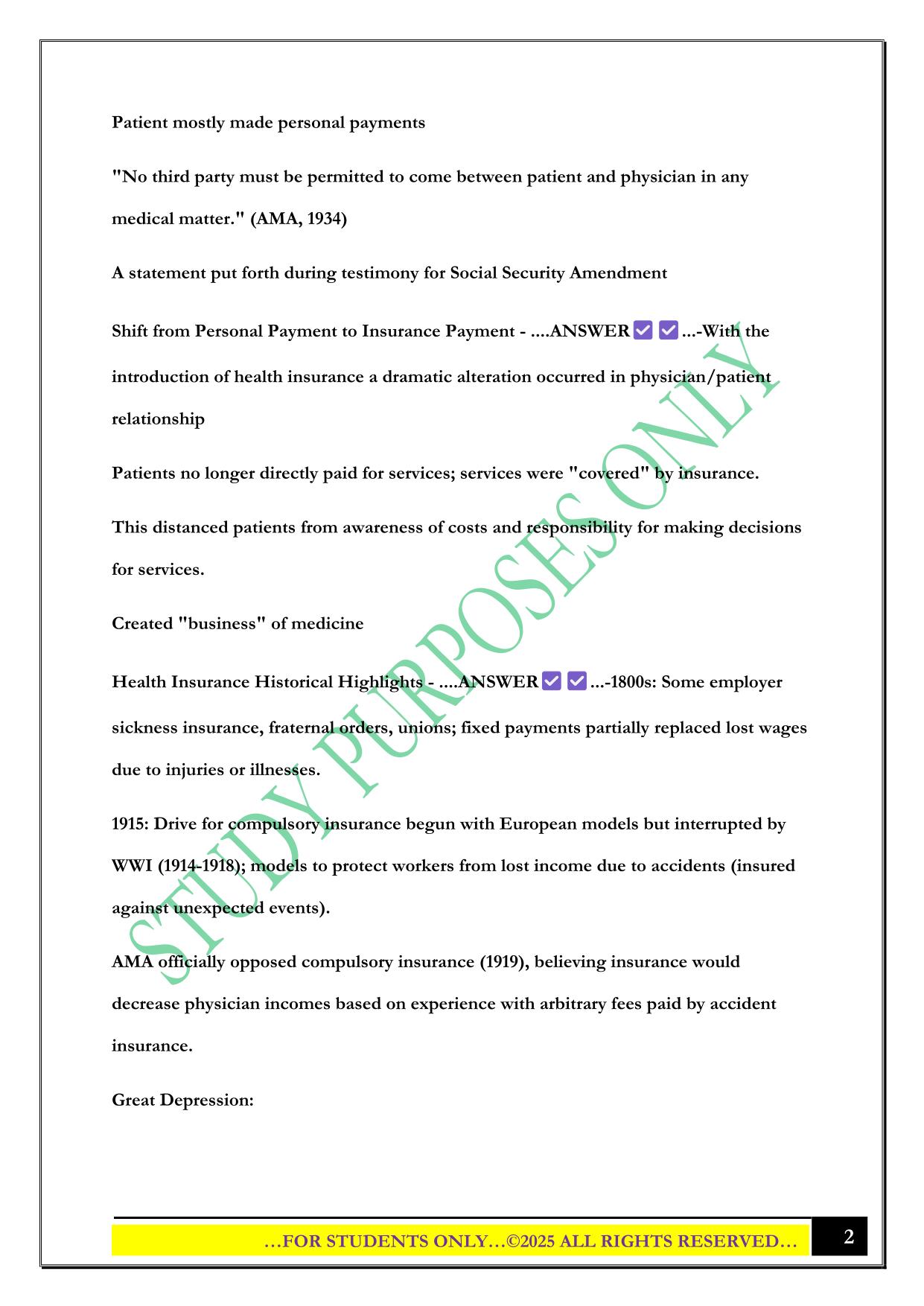 US Healthcare Systems Chapter 2 Exam 2025 Questions and Answers