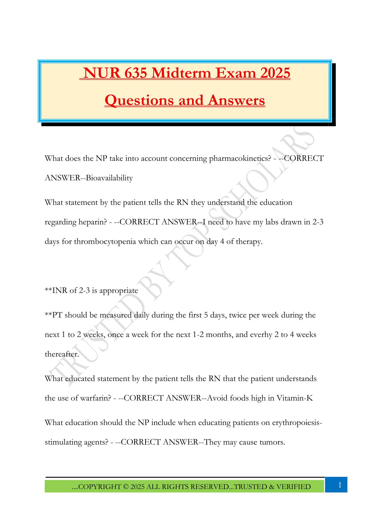 NUR 635 Midterm Exam 2025 Questions and Answers