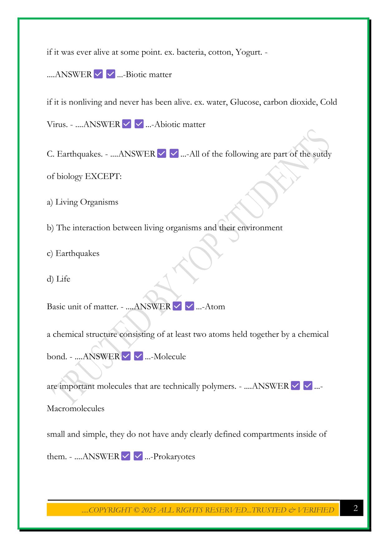 WGUC190 - INTRO TO BIOLOGY UNIT 1 2025 QUESTIONS AND ANSWERS