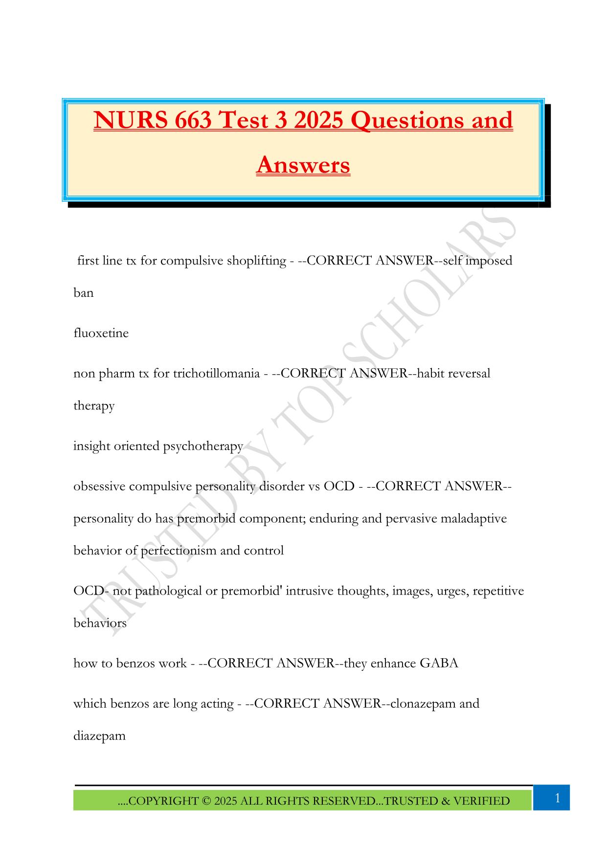 NURS 663 Test 3 2025 Questions and Answers
