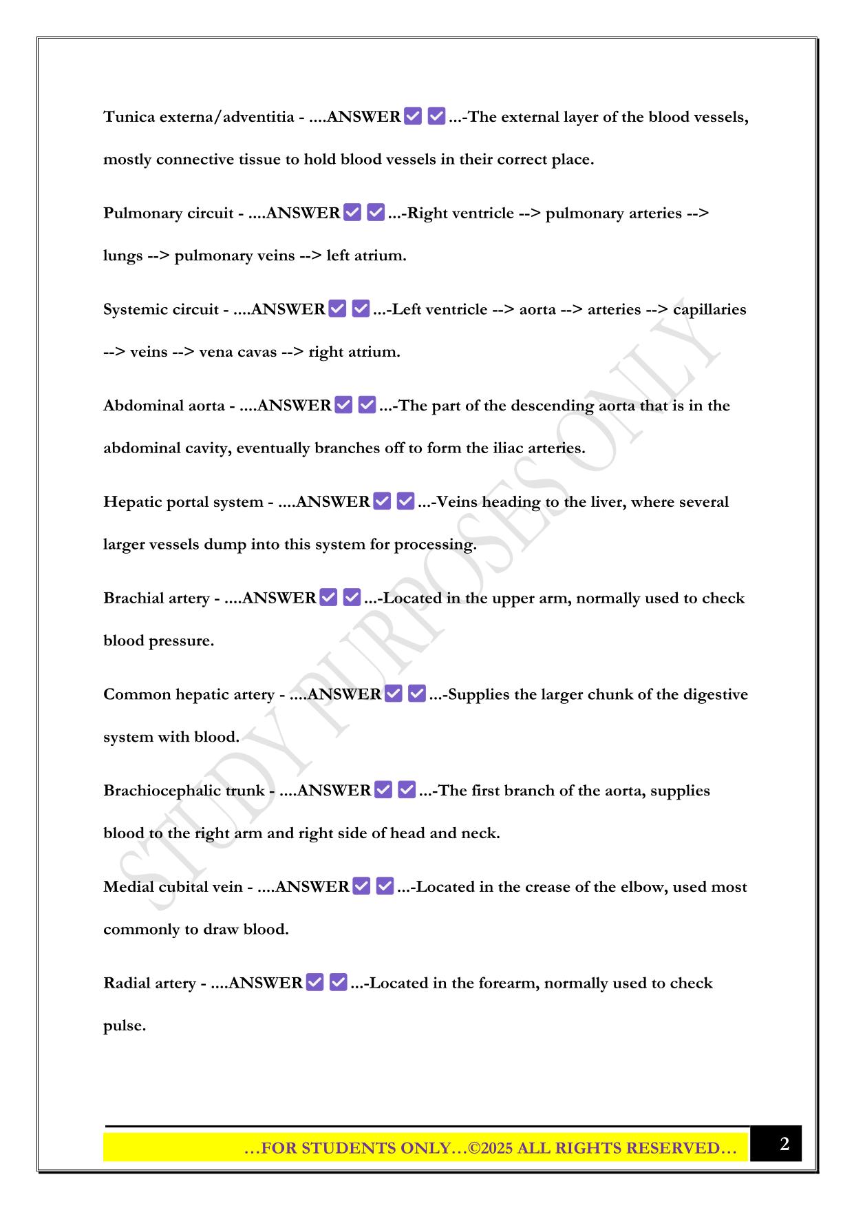 Exam 2 Study Guide: Blood Vessels and Respiratory System 2025 Questions and Answers