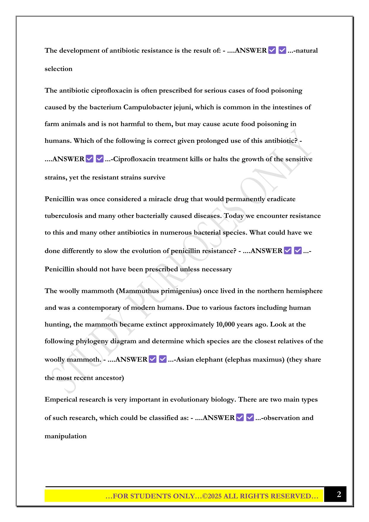 Biol 322 Exam 1 2025 Questions and Answers