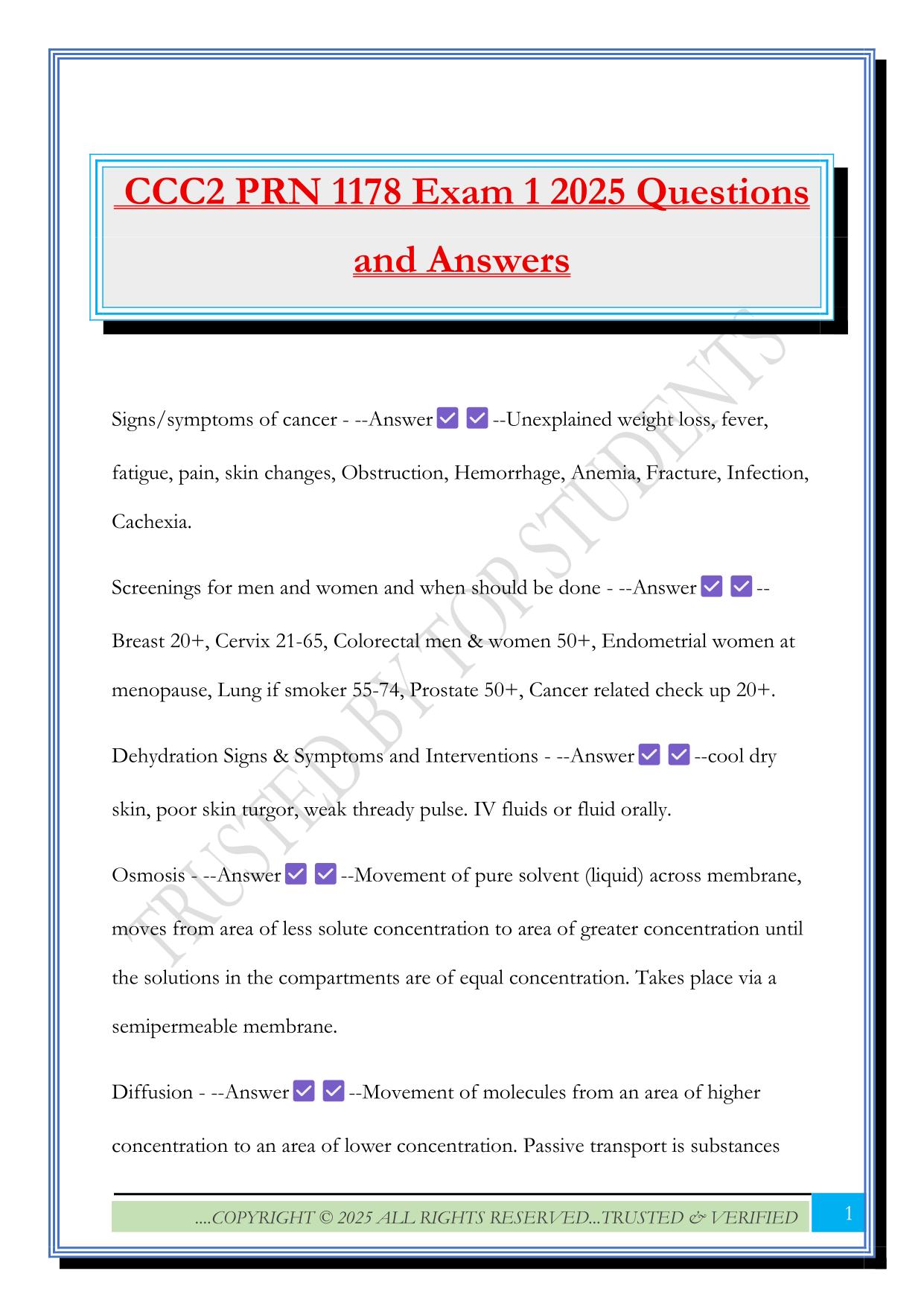 CCC2 PRN 1178 Exam 1 2025 Questions and Answers