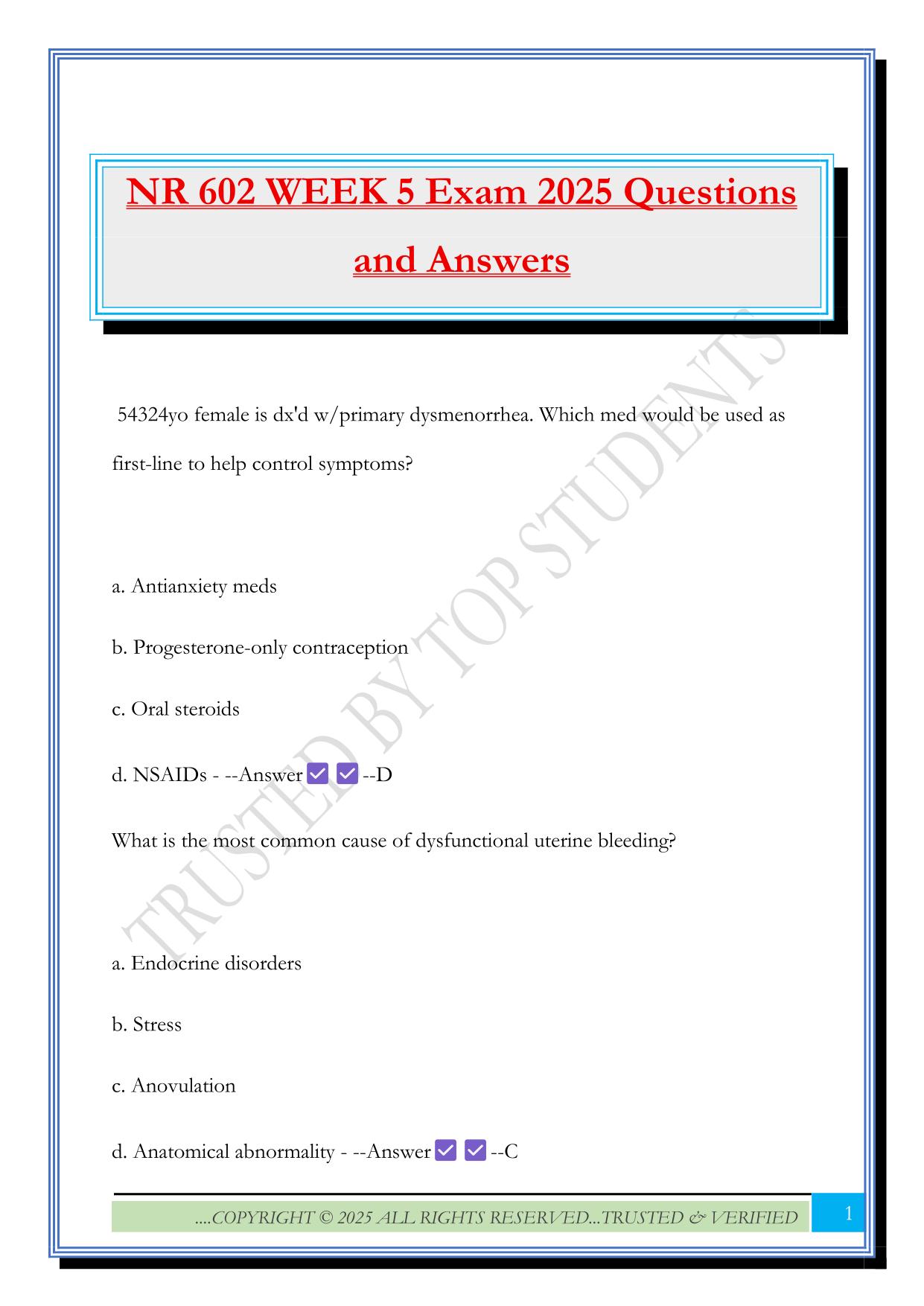 NR 602 WEEK 5 Exam 2025 Questions and Answers