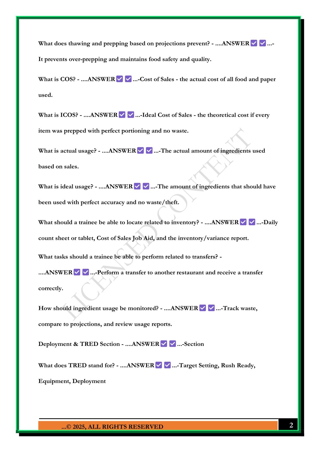 TACO BELL SHIFT LEAD CERTIFICATION EXAM 2025 QUESTIONS AND ANSWERS