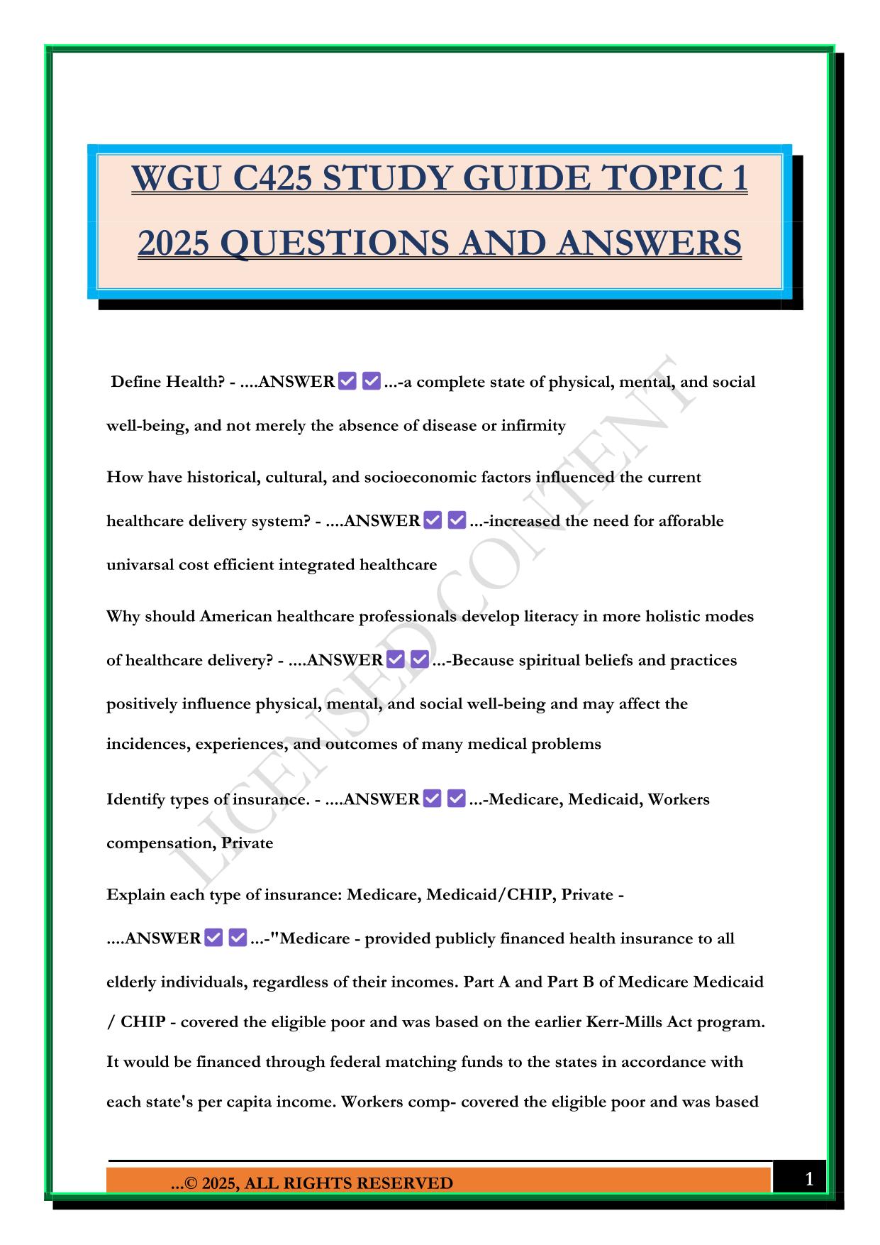 WGU C425 STUDY GUIDE TOPIC 1 2025 QUESTIONS AND ANSWERS