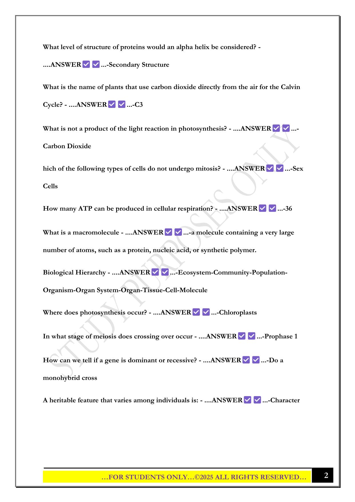 BIO 100 Practice Questions with Correct Answers