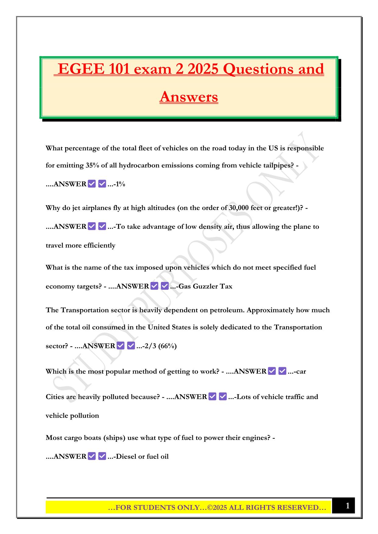 EGEE 101 exam 2 2025 Questions and Answers