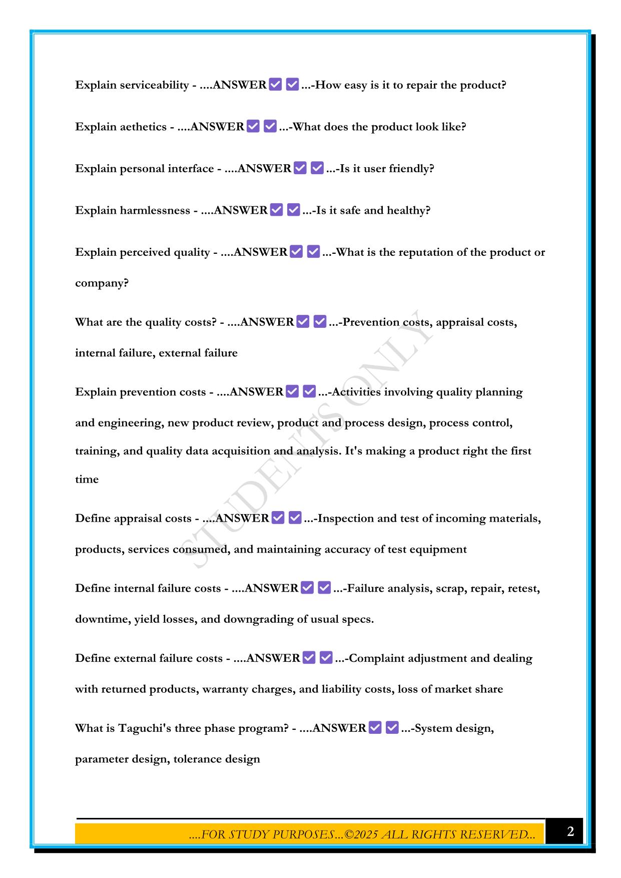 QUALITY ENGINEERING EXAM 2025 QUESTIONS AND ANSWERS