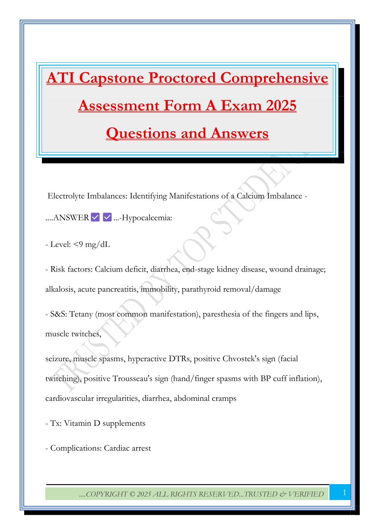 ATI Capstone Proctored Comprehensive Assessment Form A Exam 2025 Questions and Answers