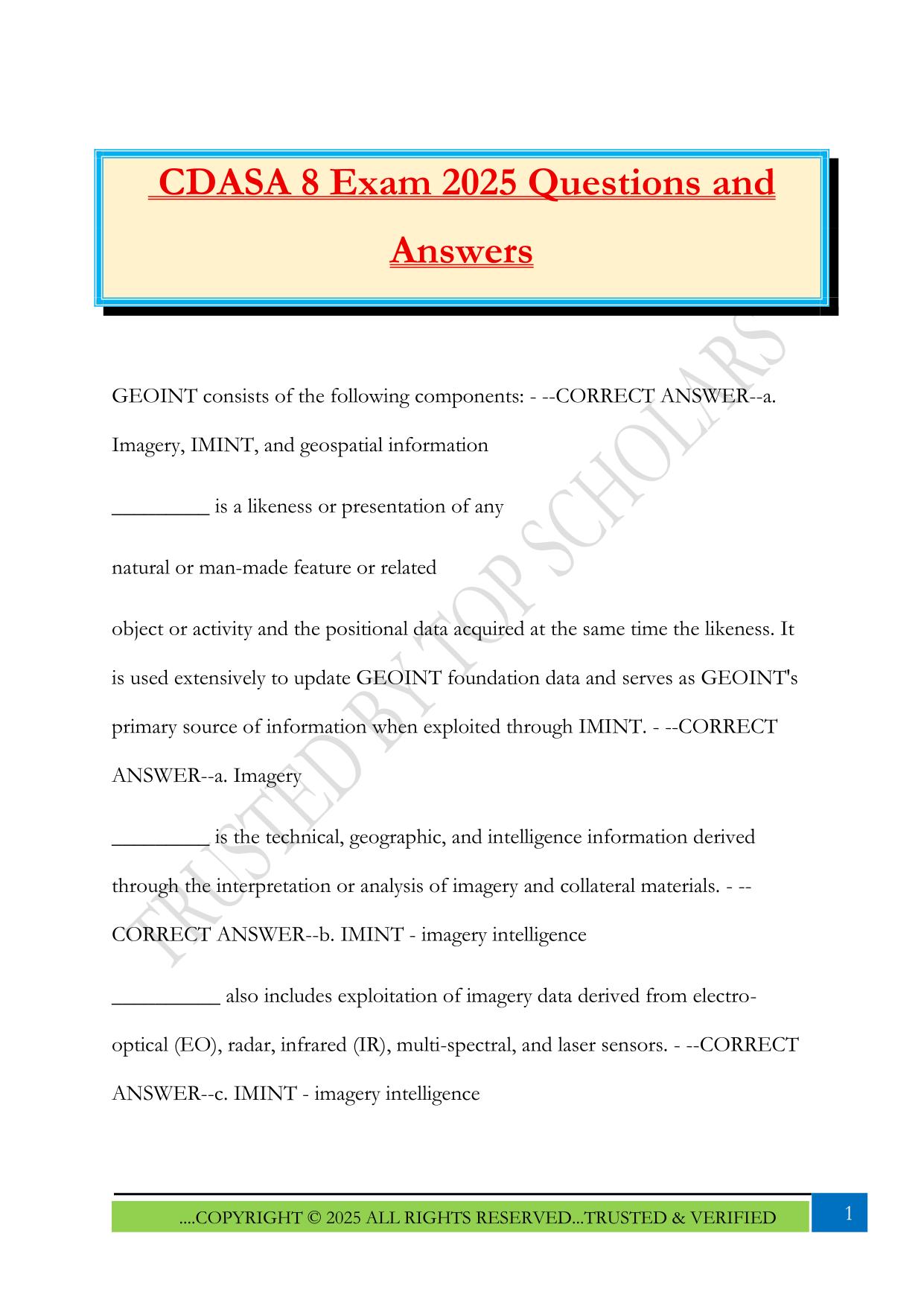 CDASA 8 Exam 2025 Questions and Answers