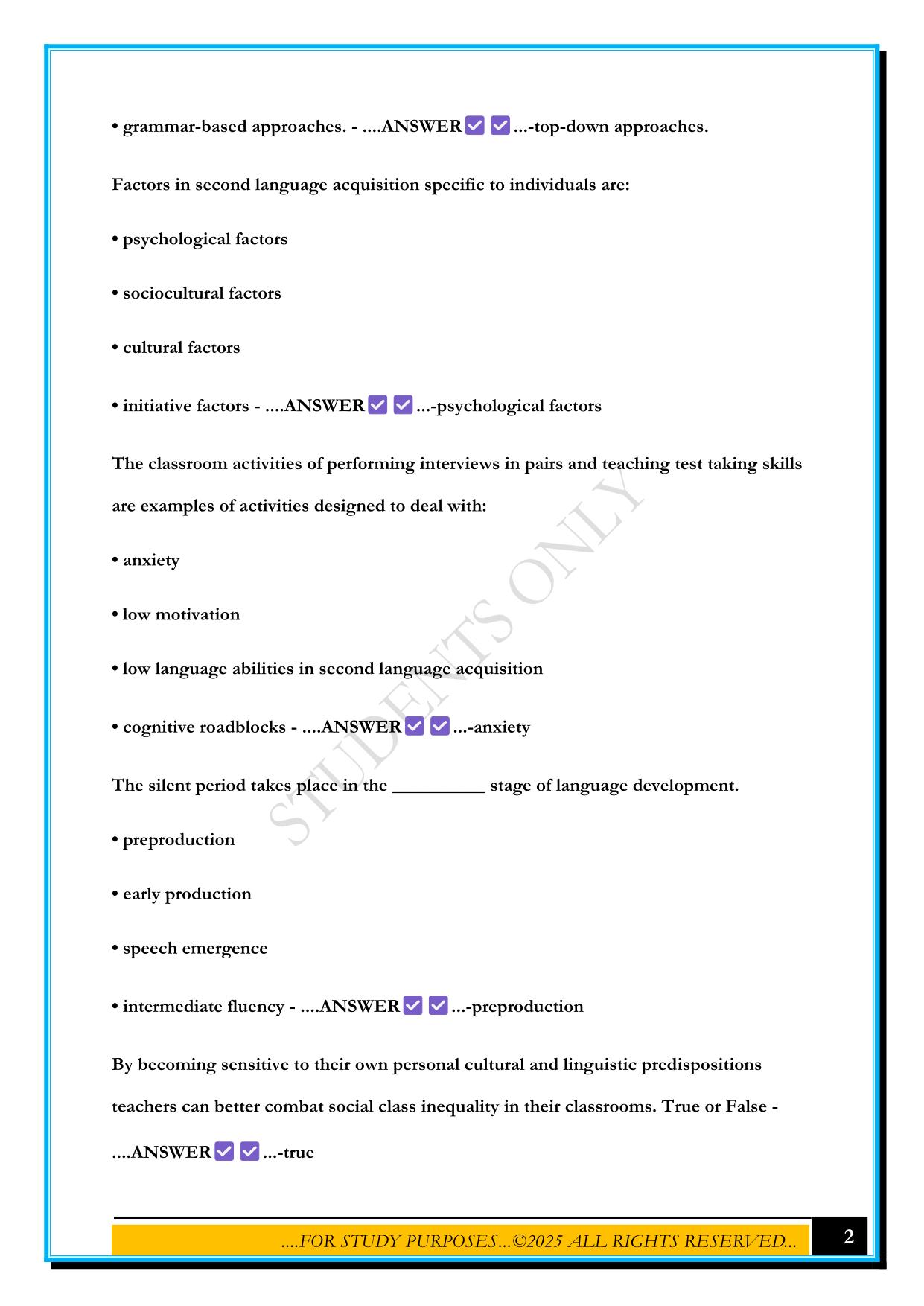 ESOL EXAM REVIEW 2025 QUESTIONS AND ANSWERS