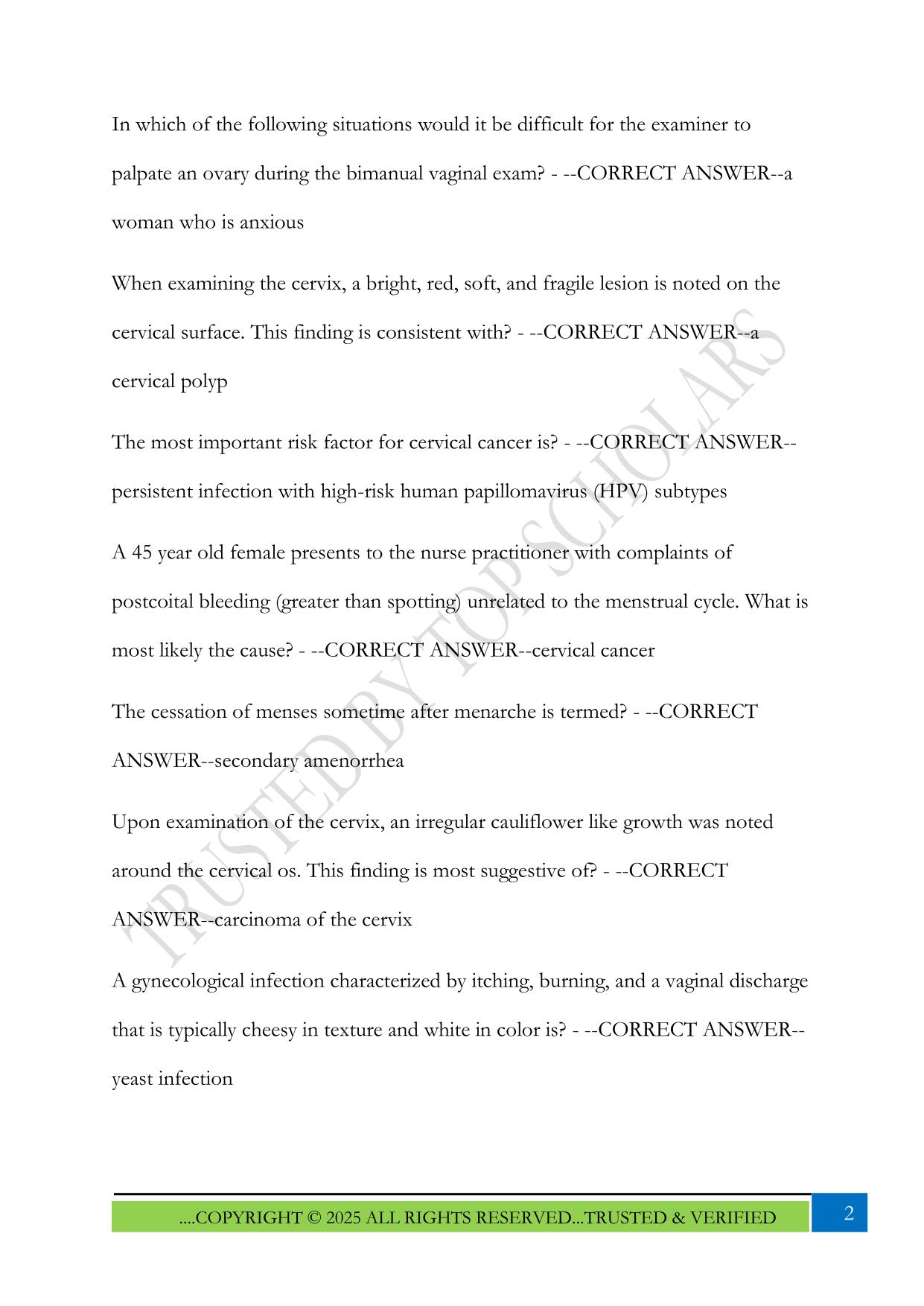 Women's health Qbank NUR 634 Exam 2025 Questions and Answers
