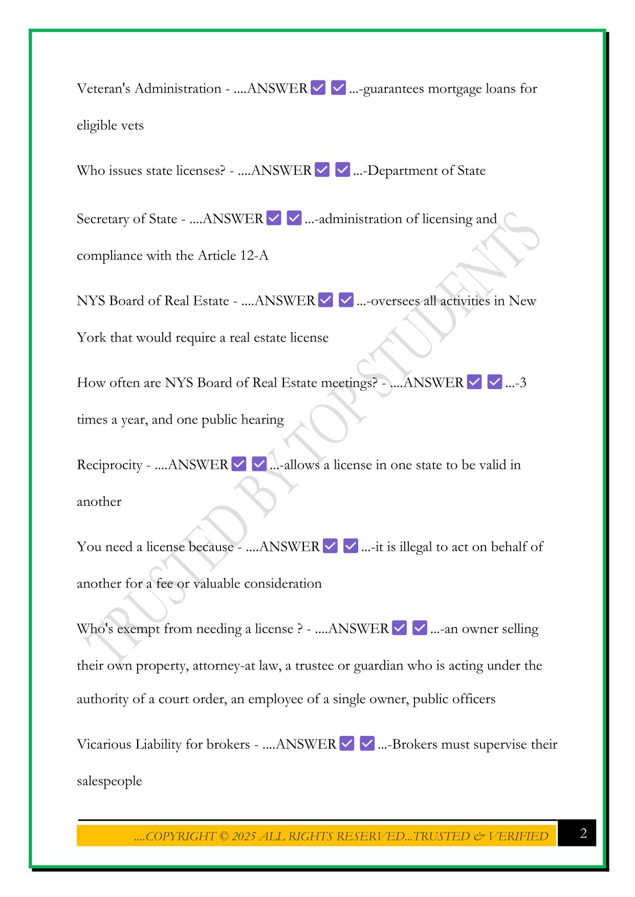 NYREI SCHOOL EXAM 2025 QUESTIONS AND ANSWERS