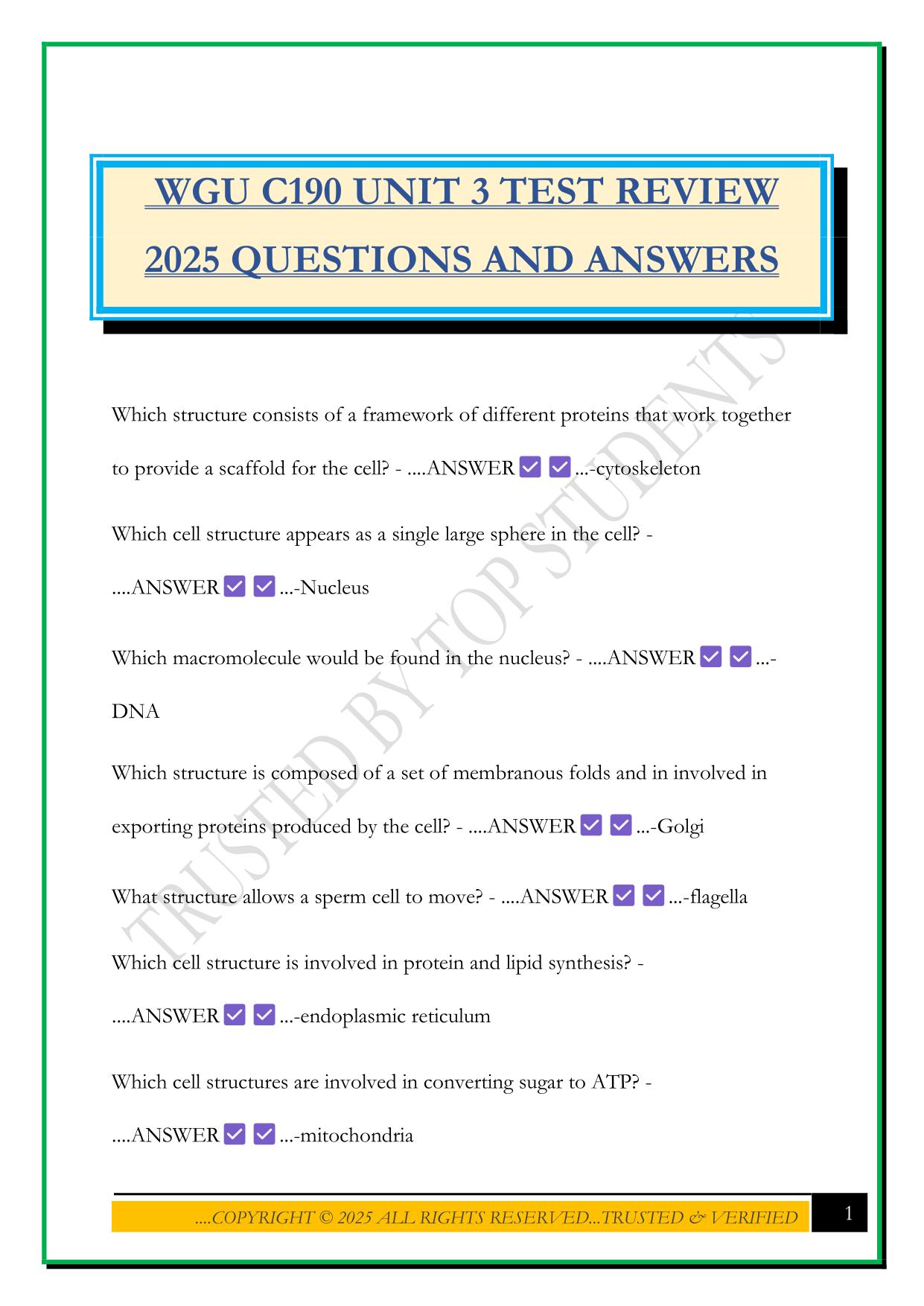WGU C190 UNIT 3 TEST REVIEW 2025 QUESTIONS AND ANSWERS
