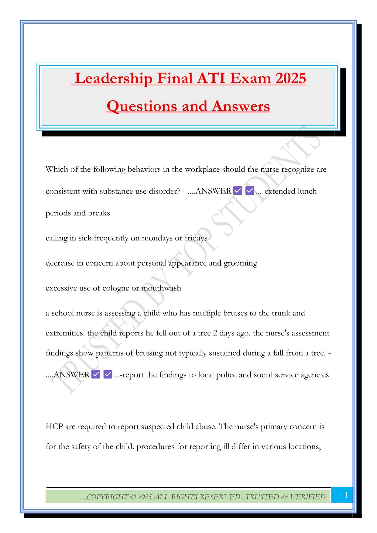 Leadership Final ATI Exam 2025 Questions and Answers