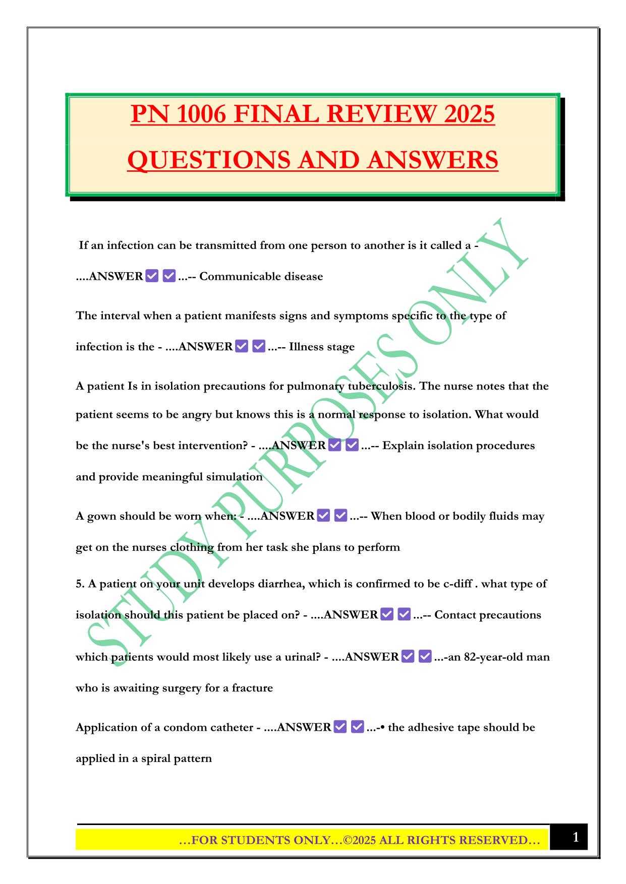 PN 1006 FINAL REVIEW 2025 QUESTIONS AND ANSWERS