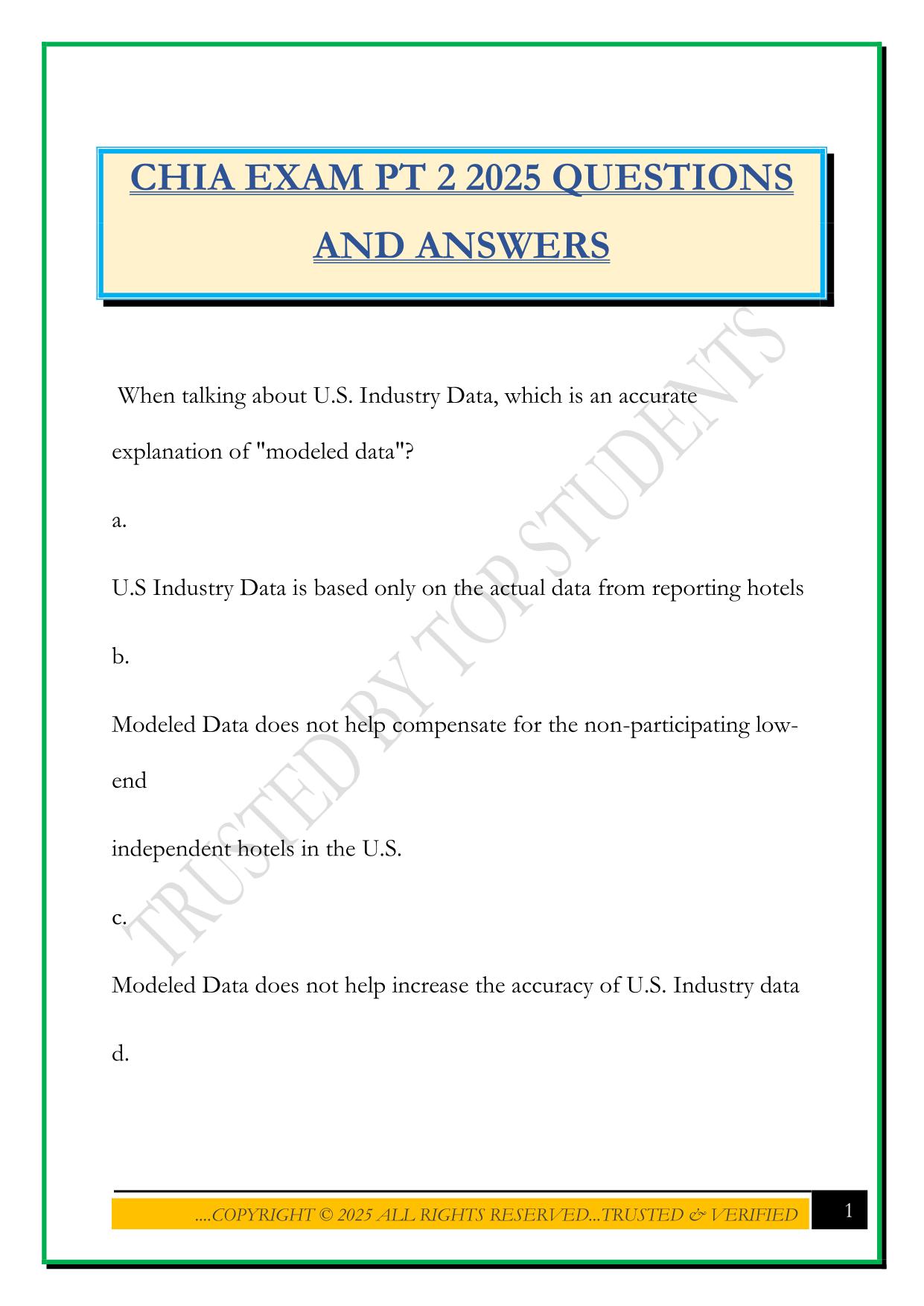 CHIA EXAM PT 2 2025 QUESTIONS AND ANSWERS