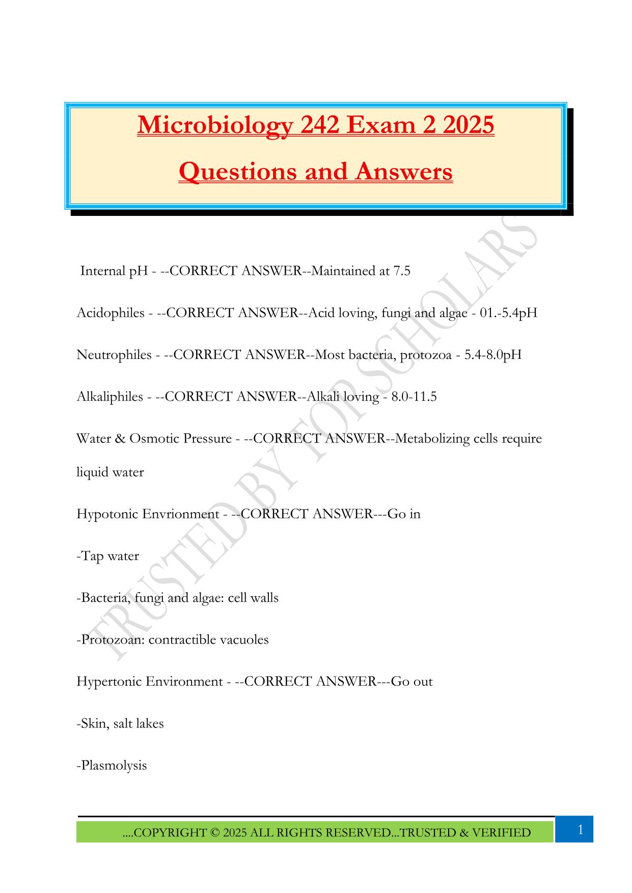 Microbiology 242 Fall 2025 Bundled Exams Questions and Answers |100% Pass Verified and Updated