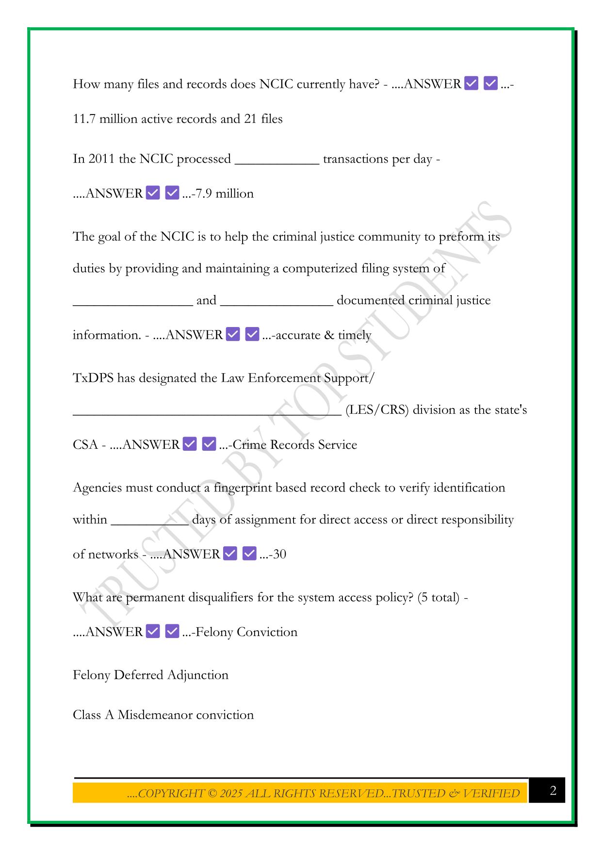 TCIC/NCIC EXAM 2025 QUESTIONS AND ANSWERS