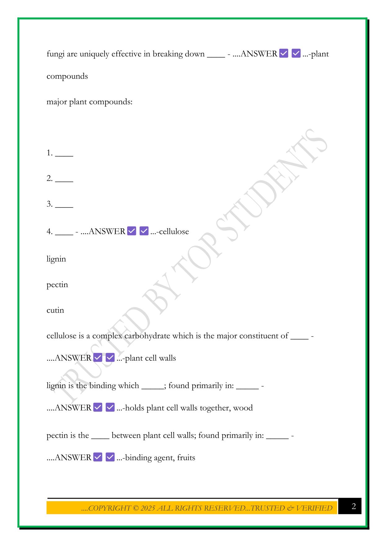 BESC 204 - FUNGAL ECOLOGY EXAM 2025 QUESTIONS AND ANSWERS