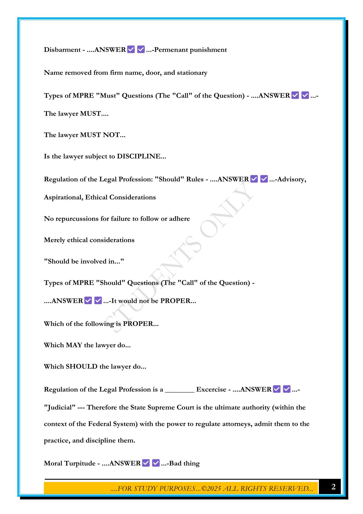 BARBRI - MPRE EXAM 2025 QUESTIONS AND ANSWERS