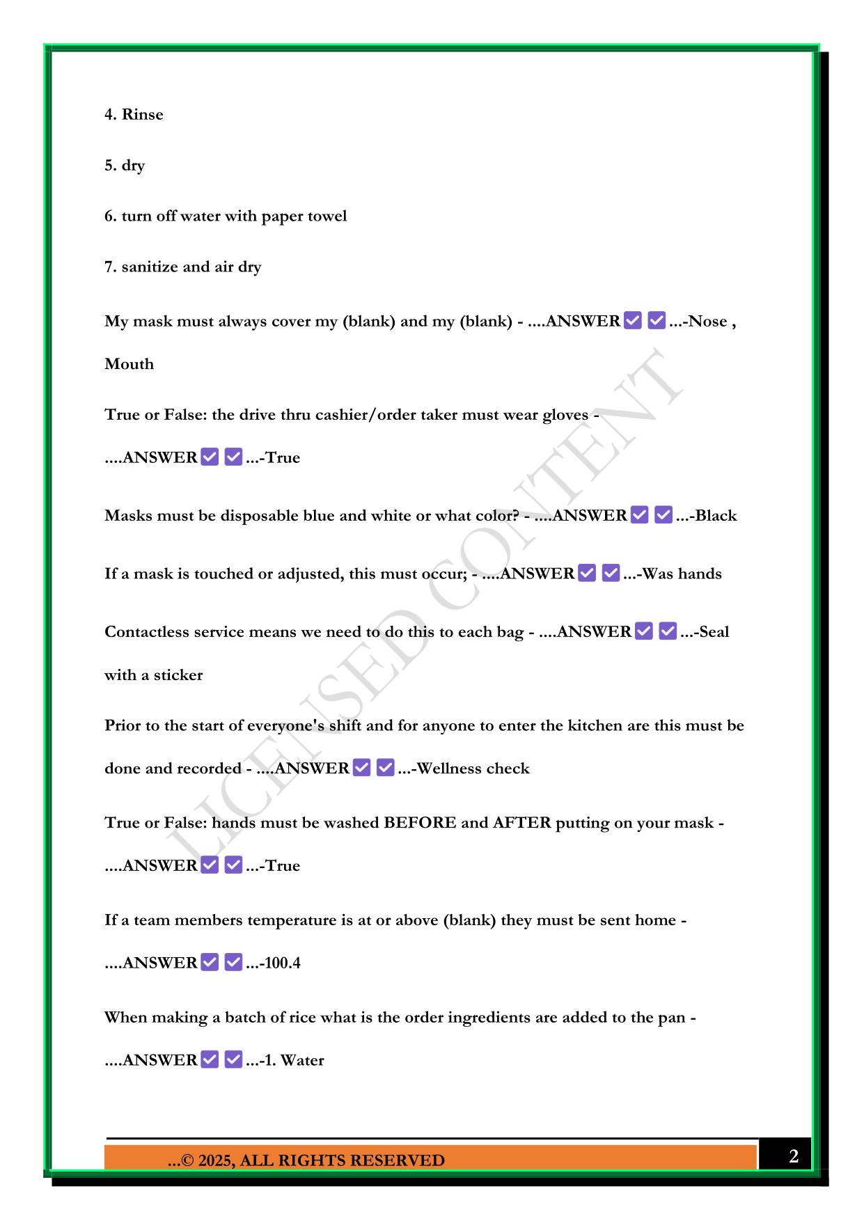 TACO BELL SHIFT LEAD EXAM 2025 QUESTIONS AND ANSWERS