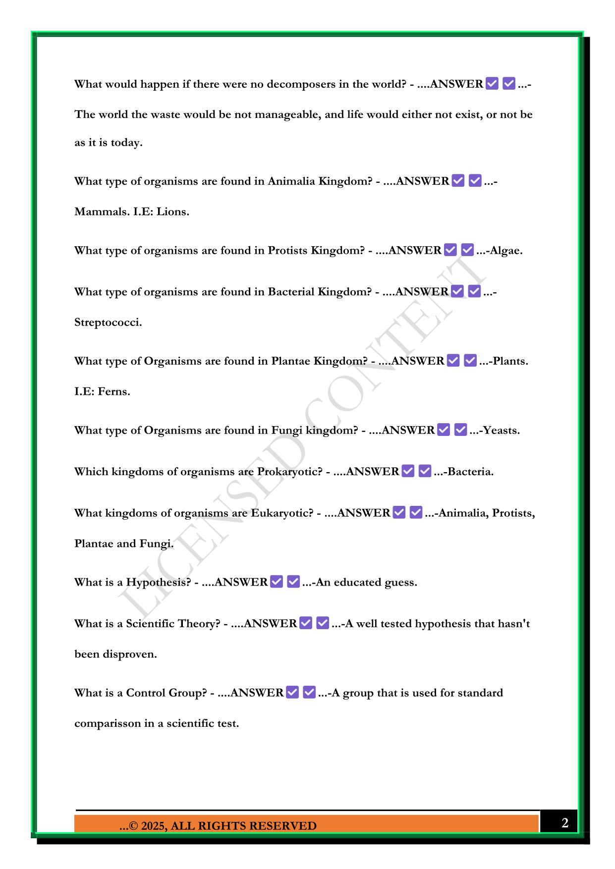 REVIEW FOR BIOLOGY 100 EXAM 1 2025 QUESTIONS AND ANSWERS