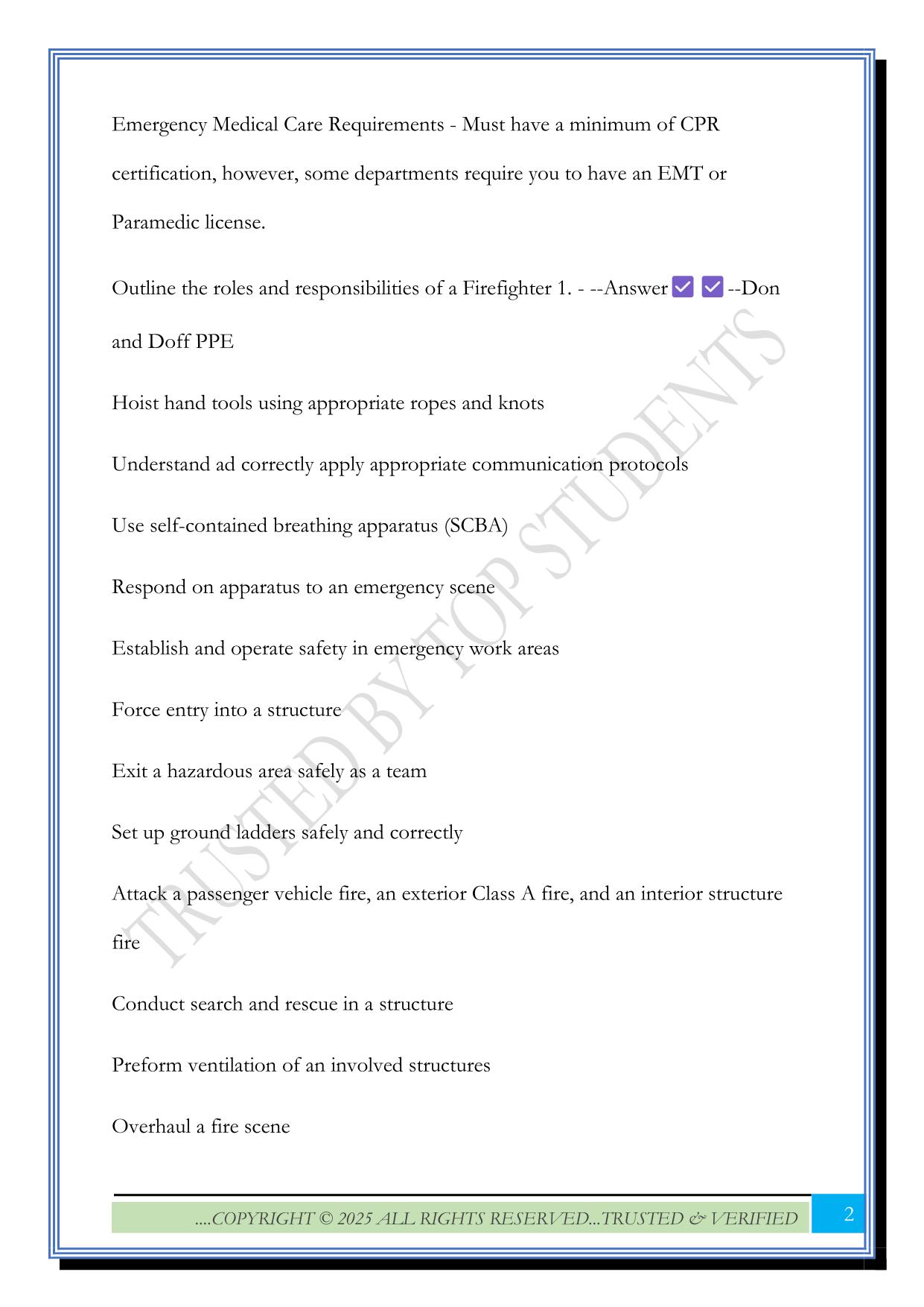 Missouri State Firefighter 1 and 2 Study Guide 2025 Questions and Answers
