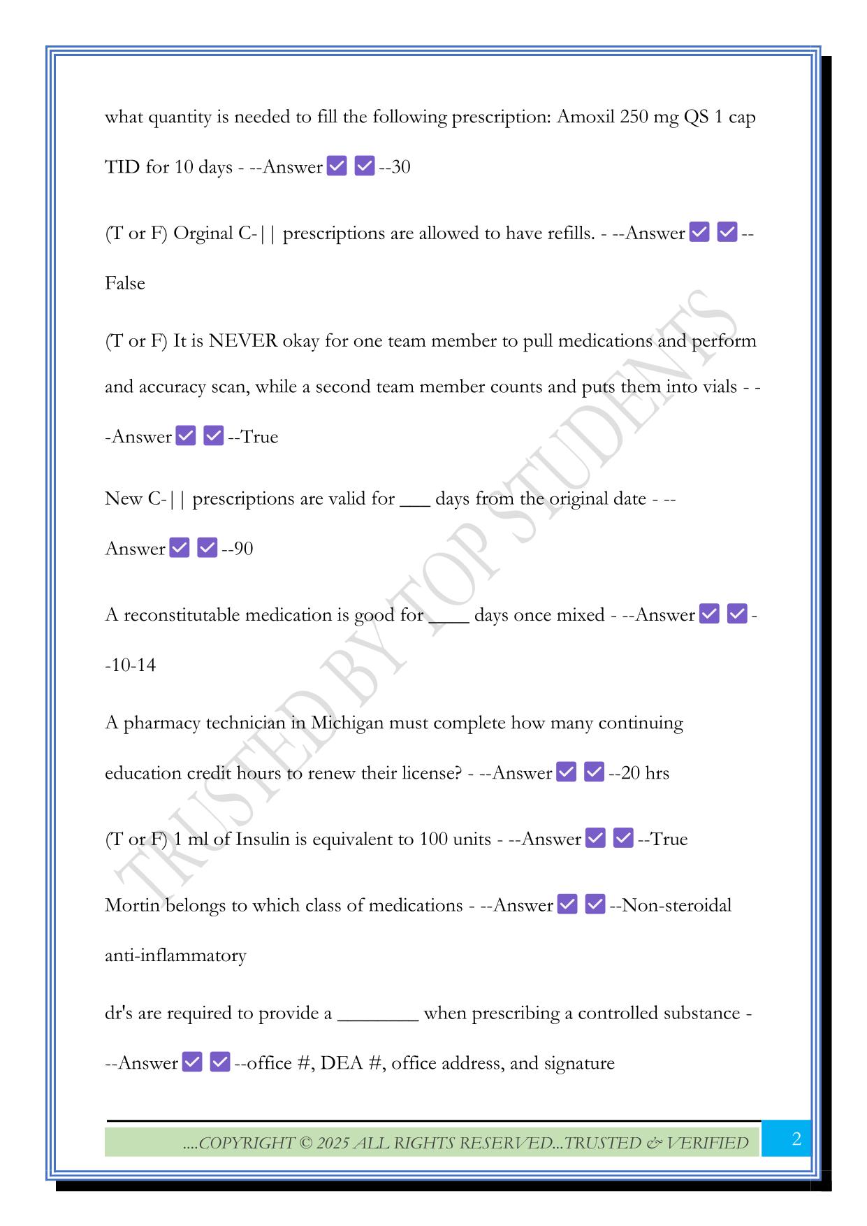 Cvs Pharmacy Tech Exam 2025 Questions and Answers