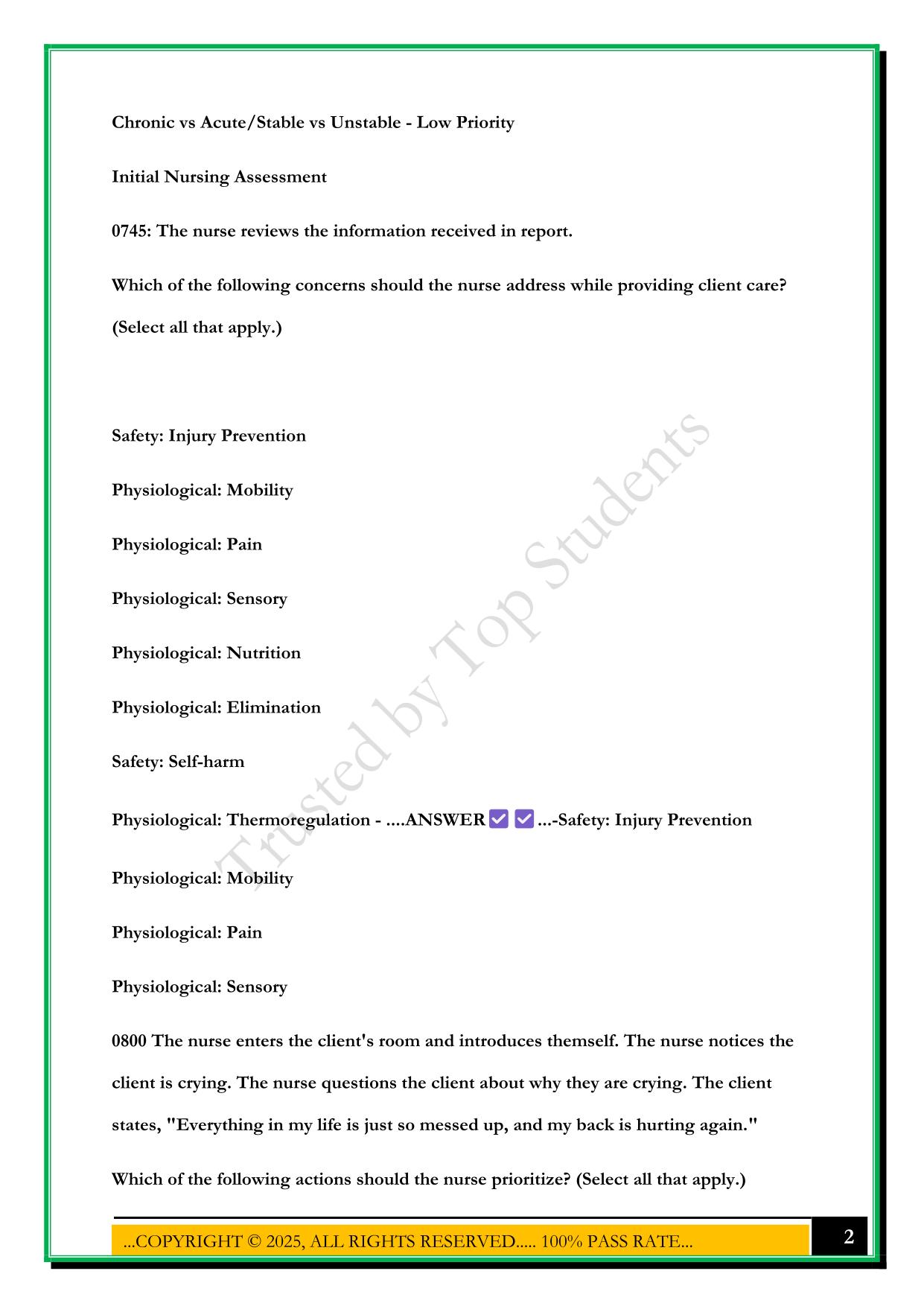SWIFT RIVER SIMULATION - ADULT MEDICAL SURGICAL - ANN RAILS EXAM 2025 QUESTIONS AND ANSWERS