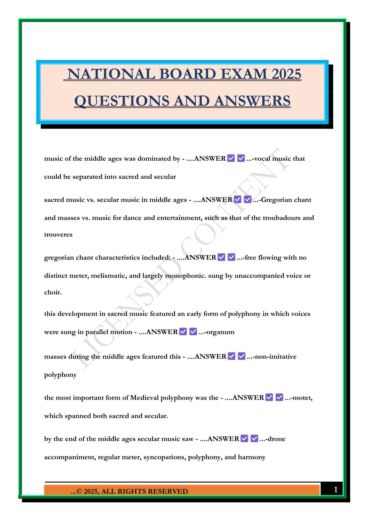 NATIONAL BOARD EXAM 2025 QUESTIONS AND ANSWERS