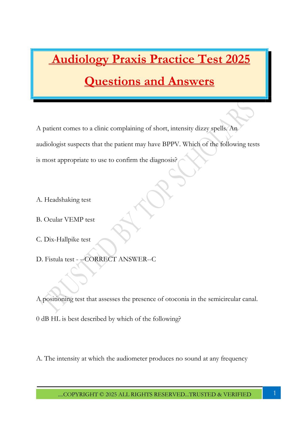 Audiology Praxis Fall 2025 Bundled Exams Questions and Answers |100% Pass Verified and Updated