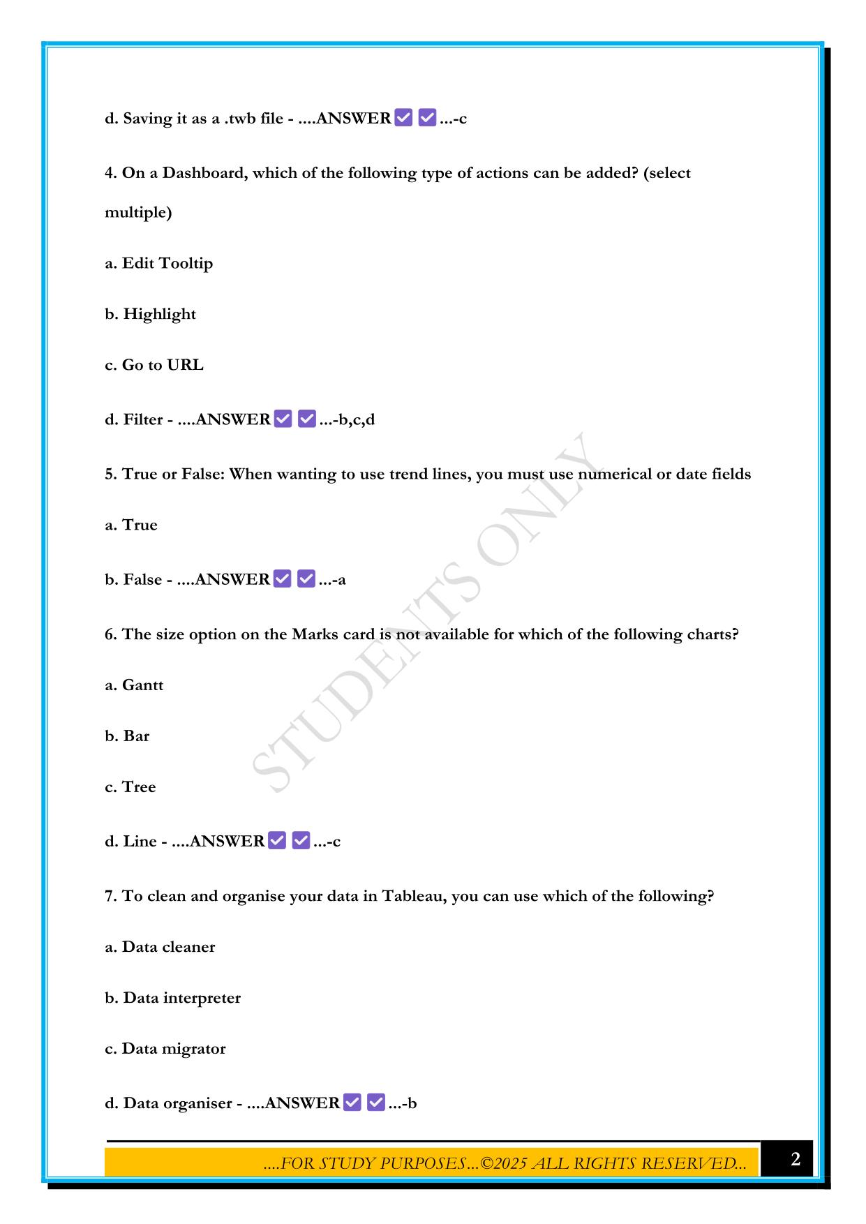 TABLEAU EXAM 4 2025 QUESTIONS AND ANSWERS