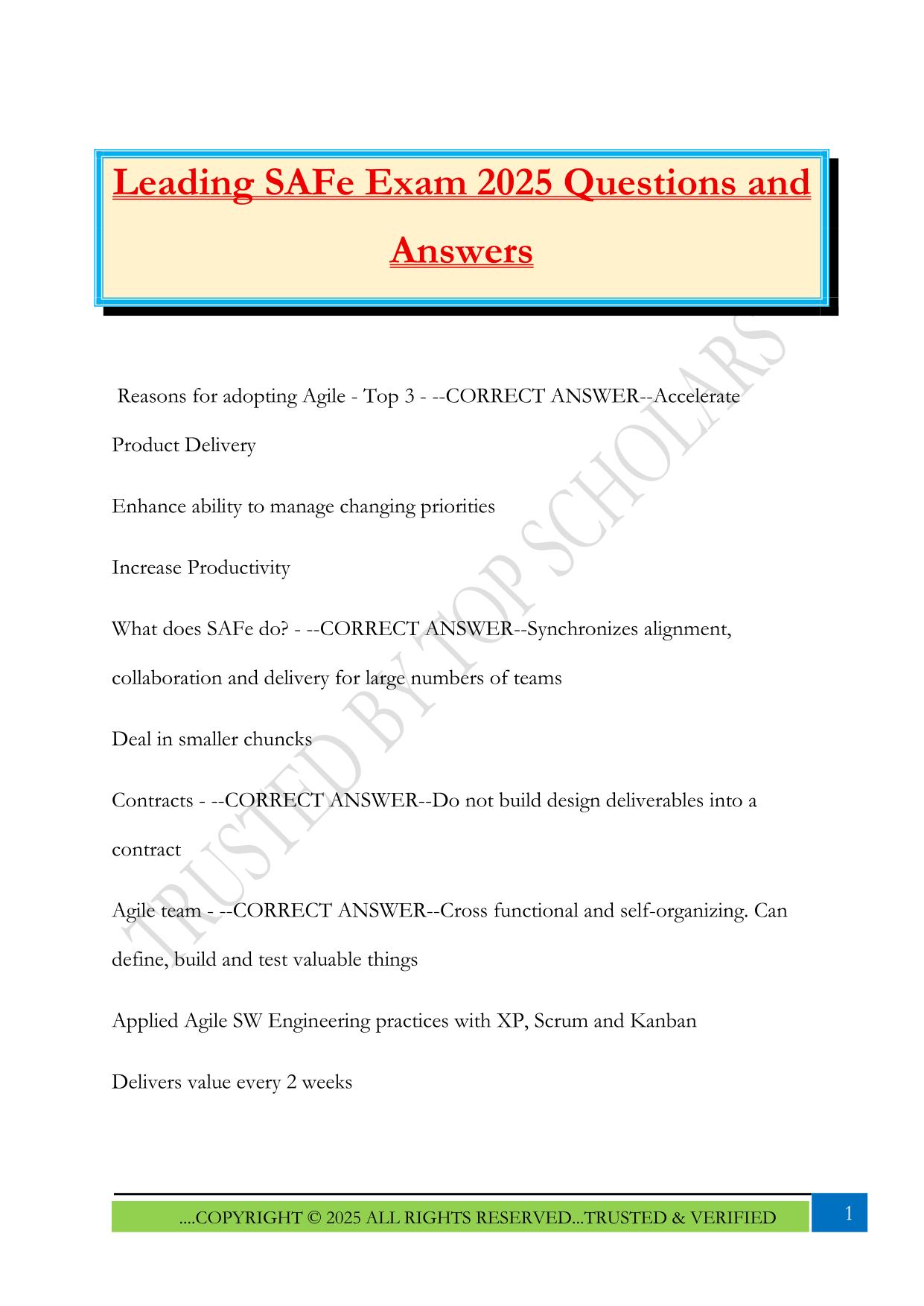 Leading SAFe Exam 2025 Questions and Answers
