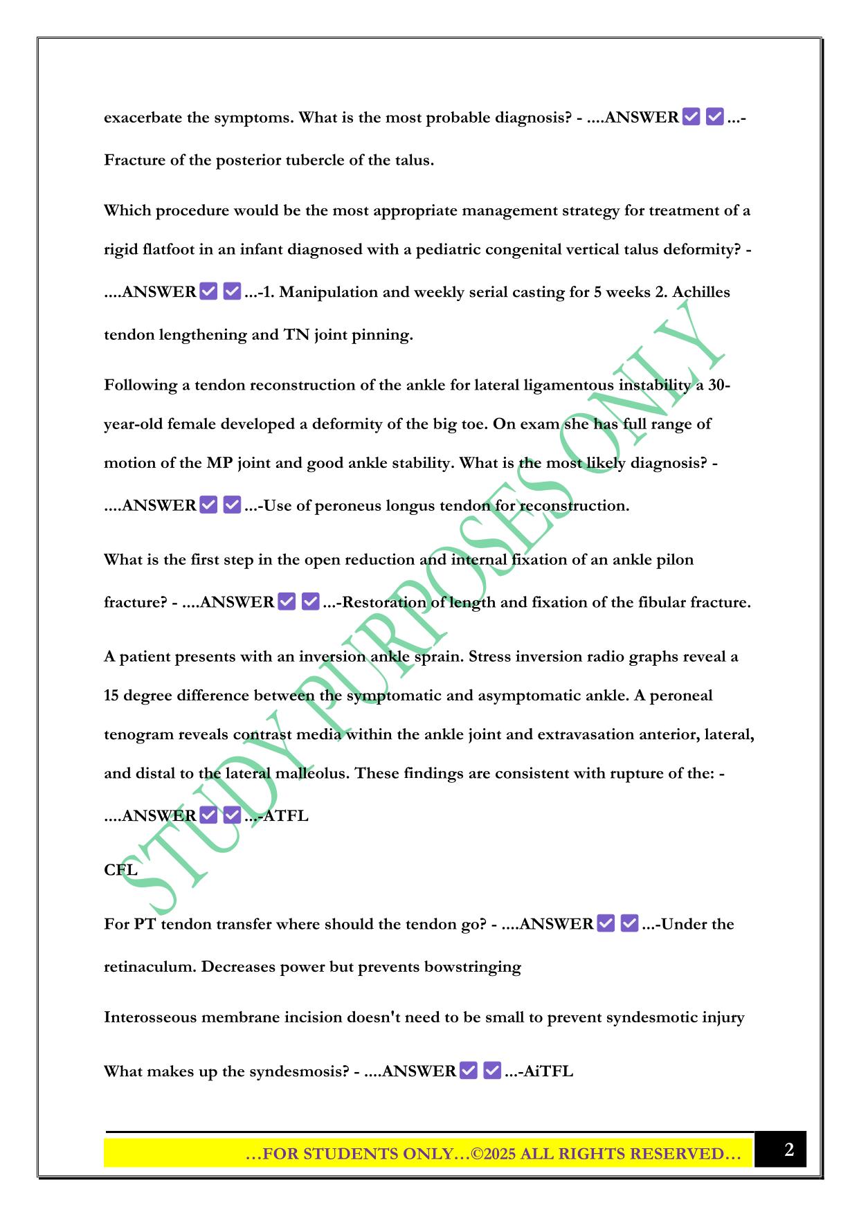 ABFAS Rearfoot Exam 2025 Questions and Answers