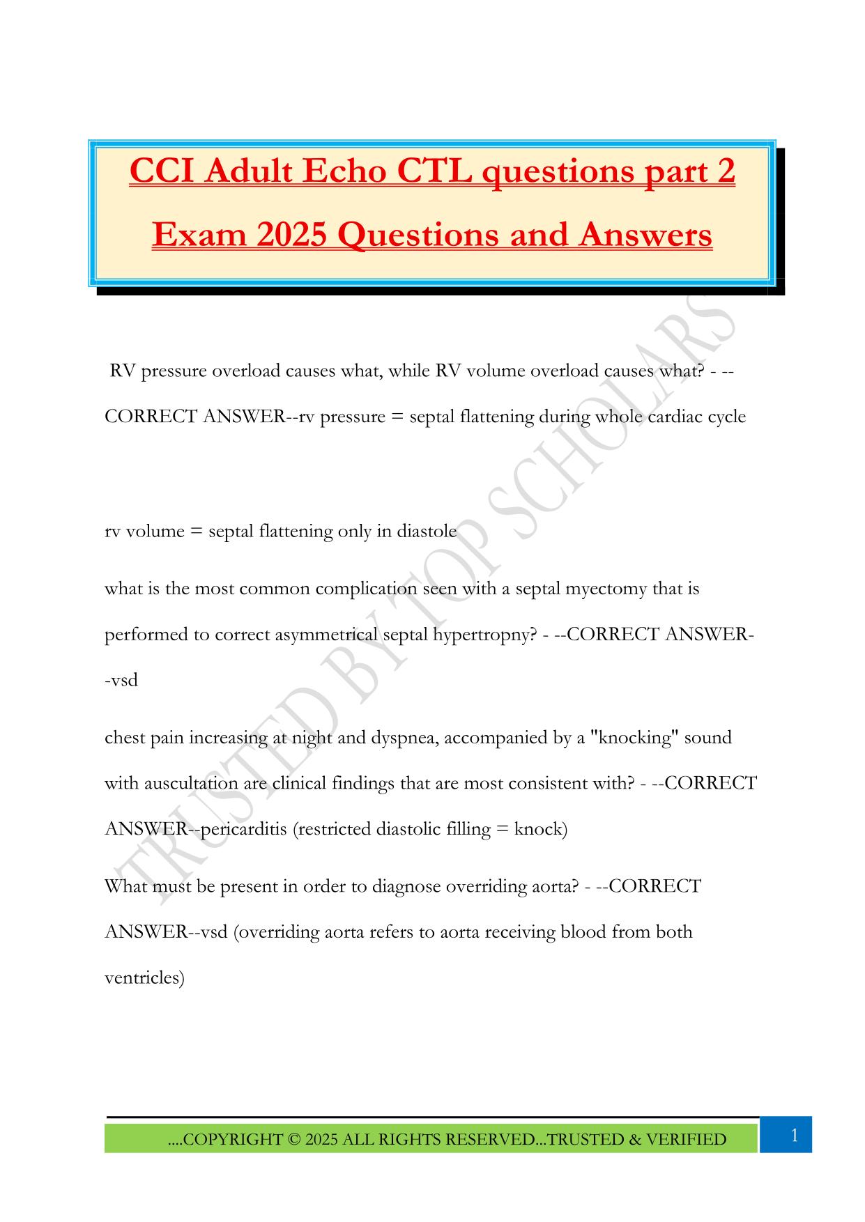 CCI Adult Echo CTL questions part 2 Exam 2025 Questions and Answers