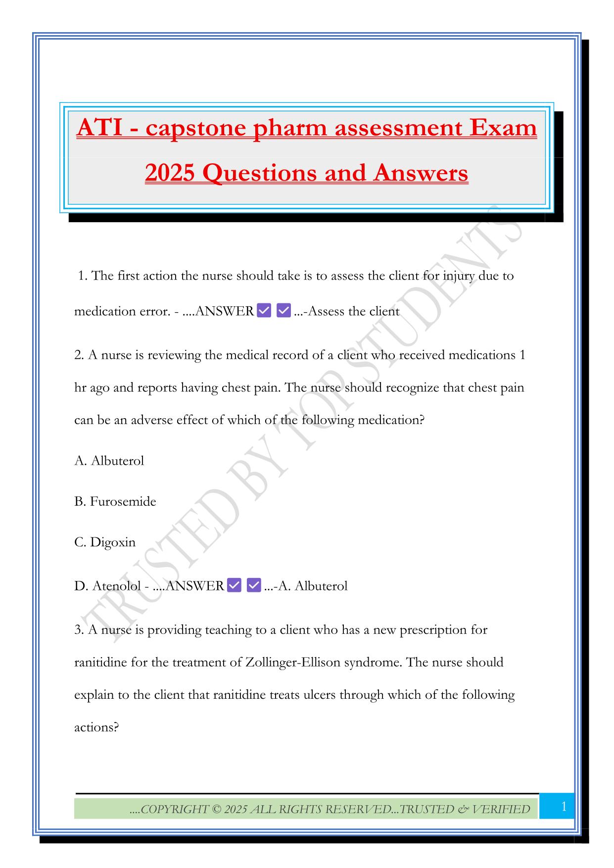 ATI - capstone pharm assessment Exam 2025 Questions and Answers