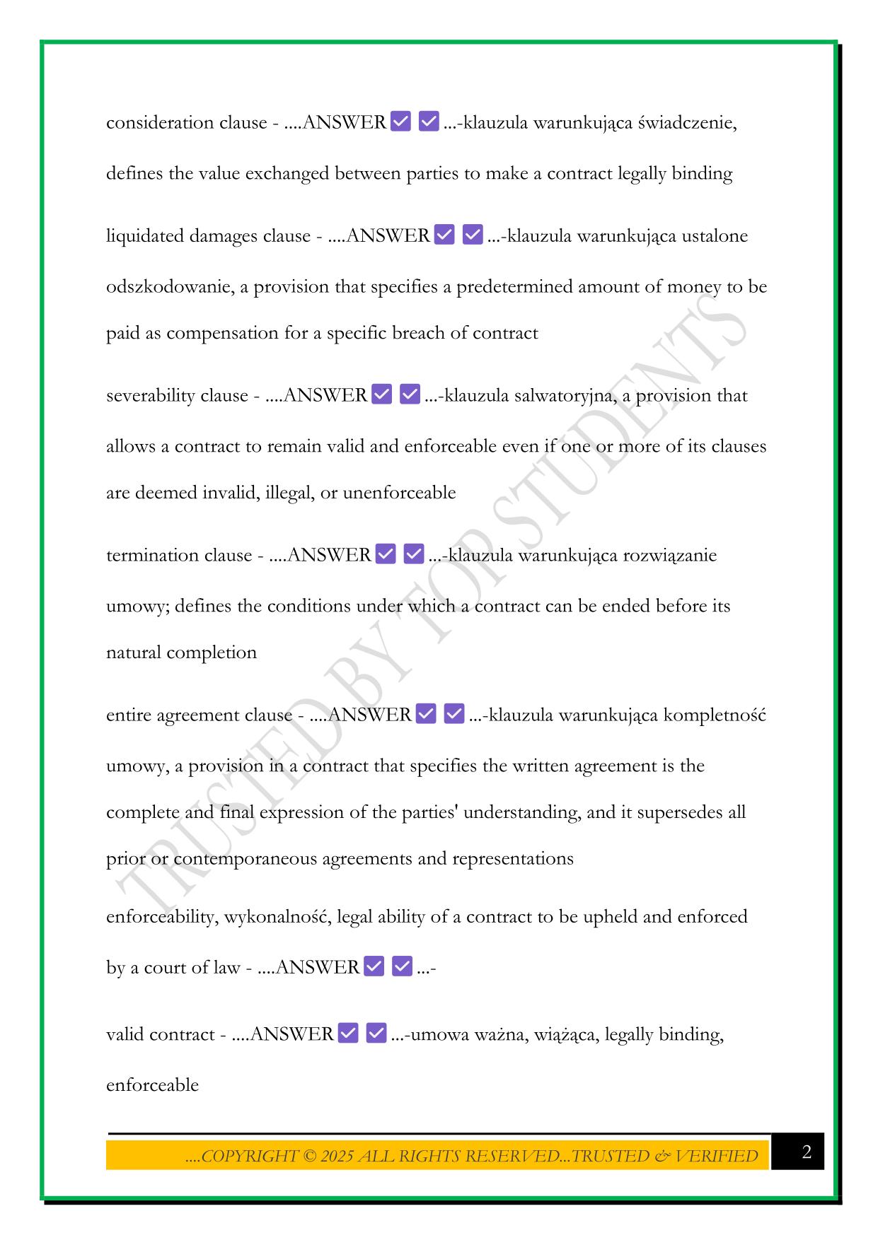 CONTRACT LAW EXAM 2025 QUESTIONS AND ANSWERS