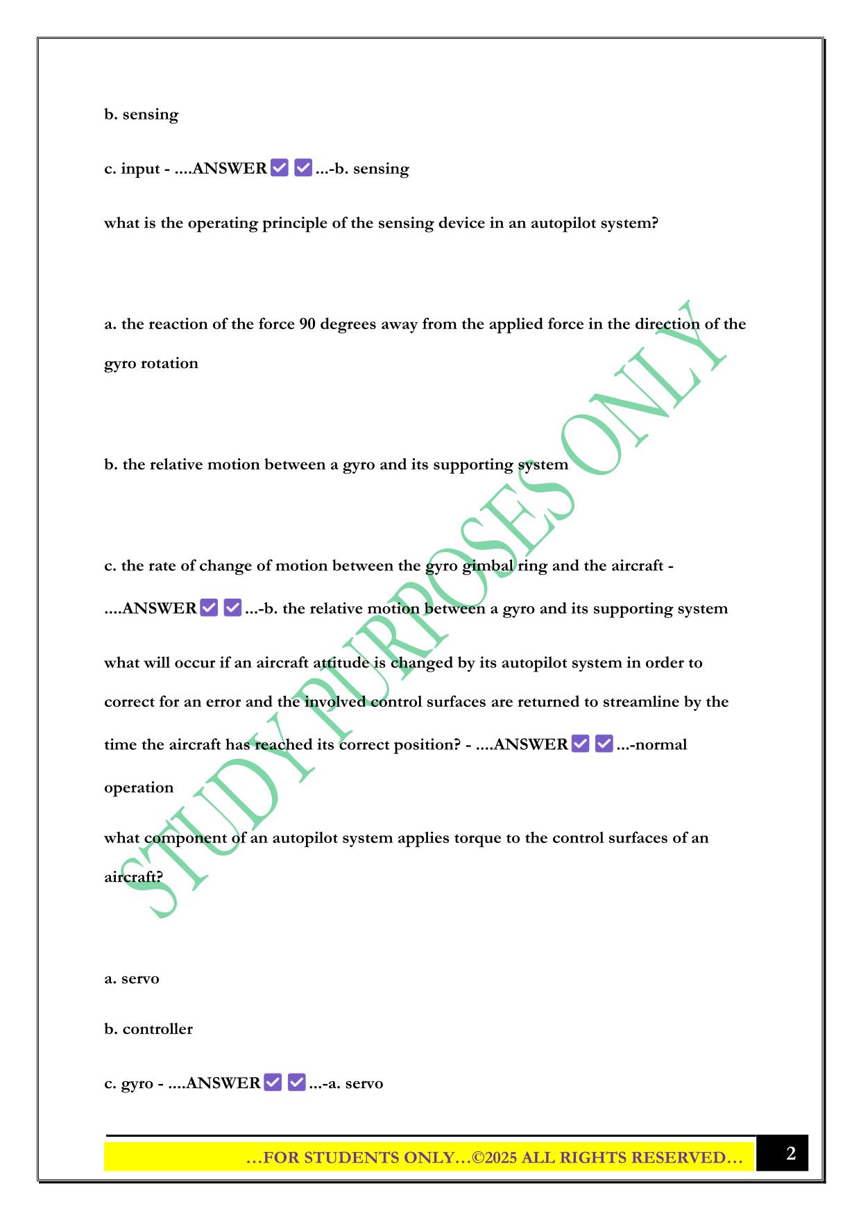 Avionics Quiz 2 2025 Questions and Answers